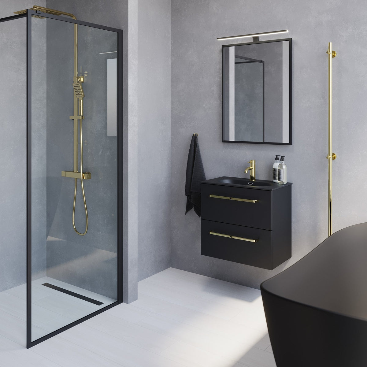Vienna Slimline Badmøbelsæt M. Risinge Vask, Mat Sort - HomeTomato - 70-060-73-02-30 - 8595677150193