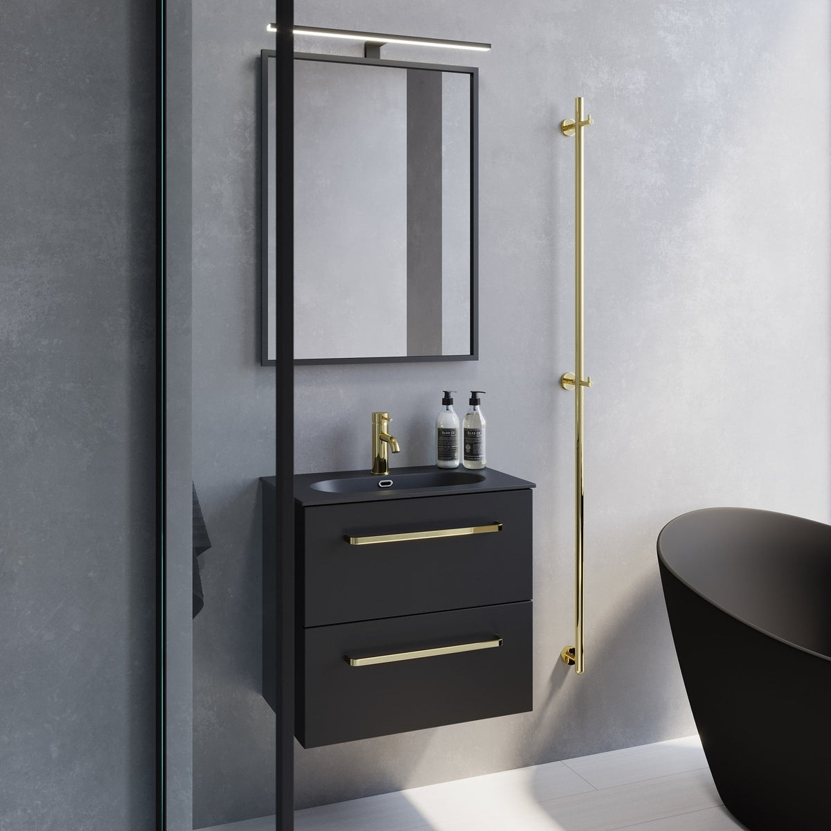 Vienna Slimline Badmøbelsæt M. Risinge Vask, Mat Sort - HomeTomato - 70-060-73-02-30 - 8595677150193