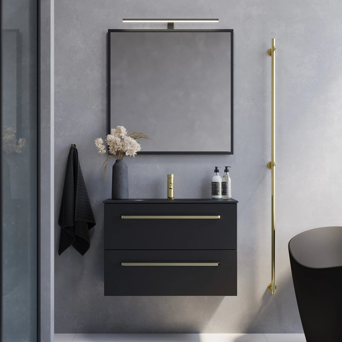 Vienna Slimline Badmøbelsæt M. Risinge Vask, Mat Sort - HomeTomato - 70-080-73-02-30 - 8595677150278