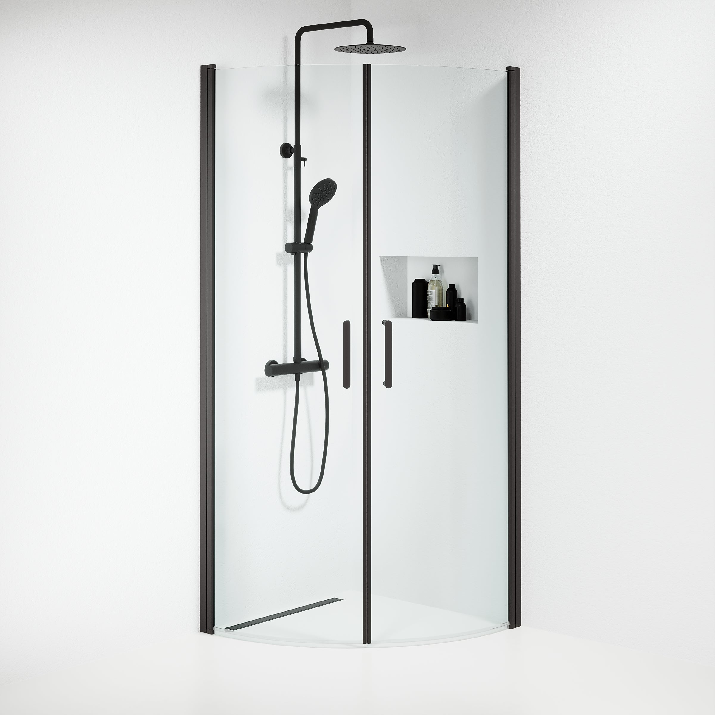 Sandefjord Brusehjørne, Buet, Sort Profil, Klar Glas