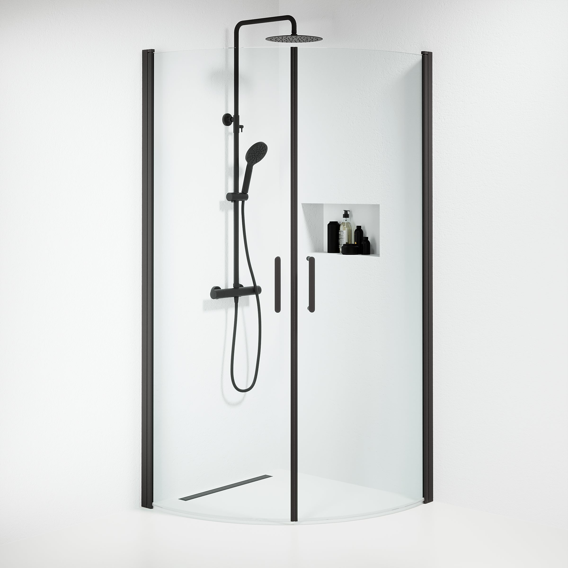 Sandefjord Brusehjørne, Buet, Sort Profil, Klar Glas