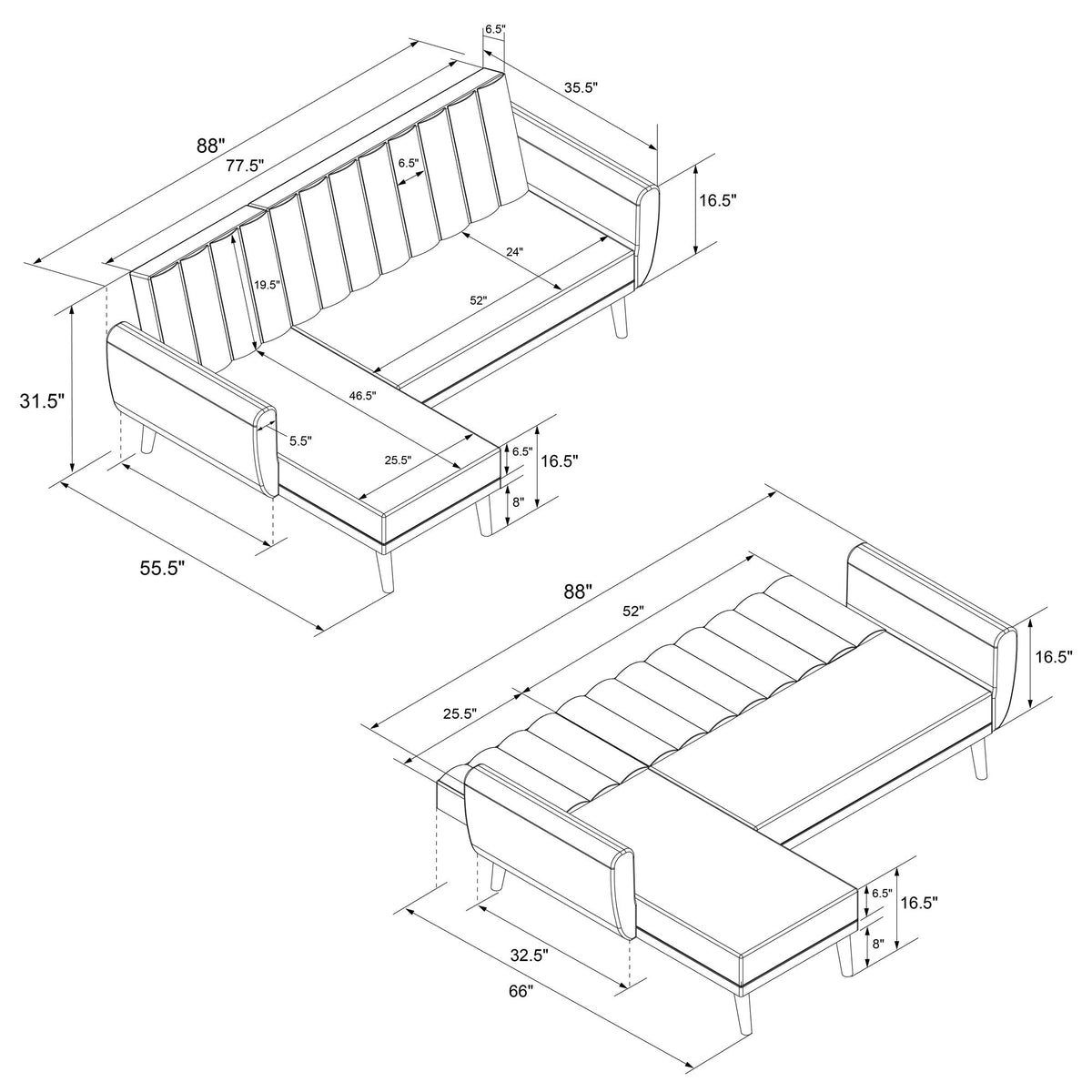 Brittany 3 Pers. Sovesofa med Chaiselong, Lys grå