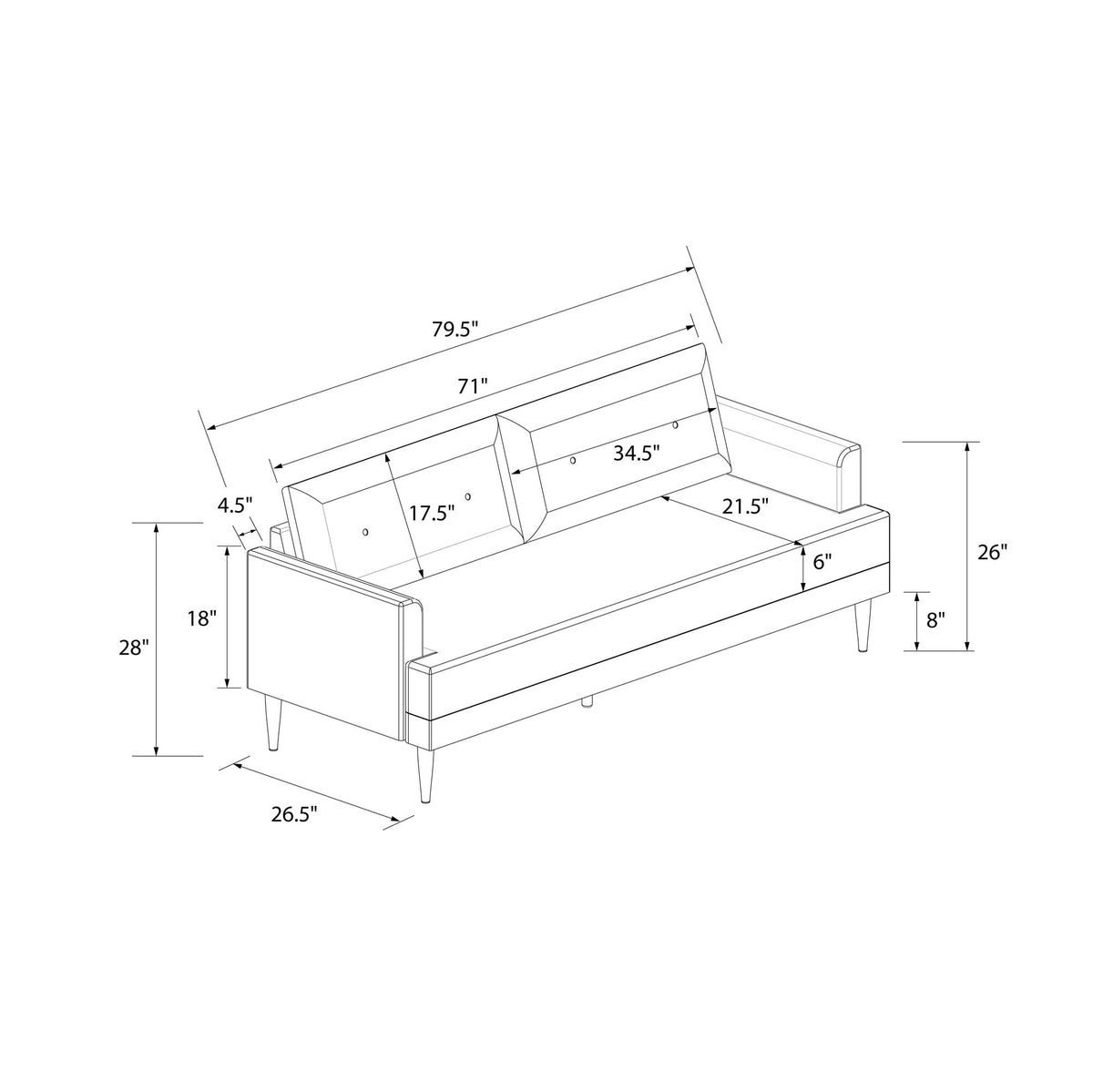 Bailey 3 Pers. Sofa, grå