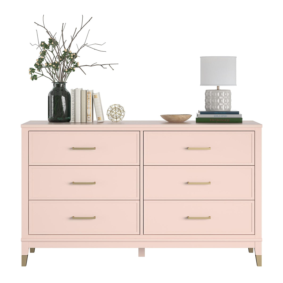 Westerleigh Kommode med 6 skuffer, lyserød