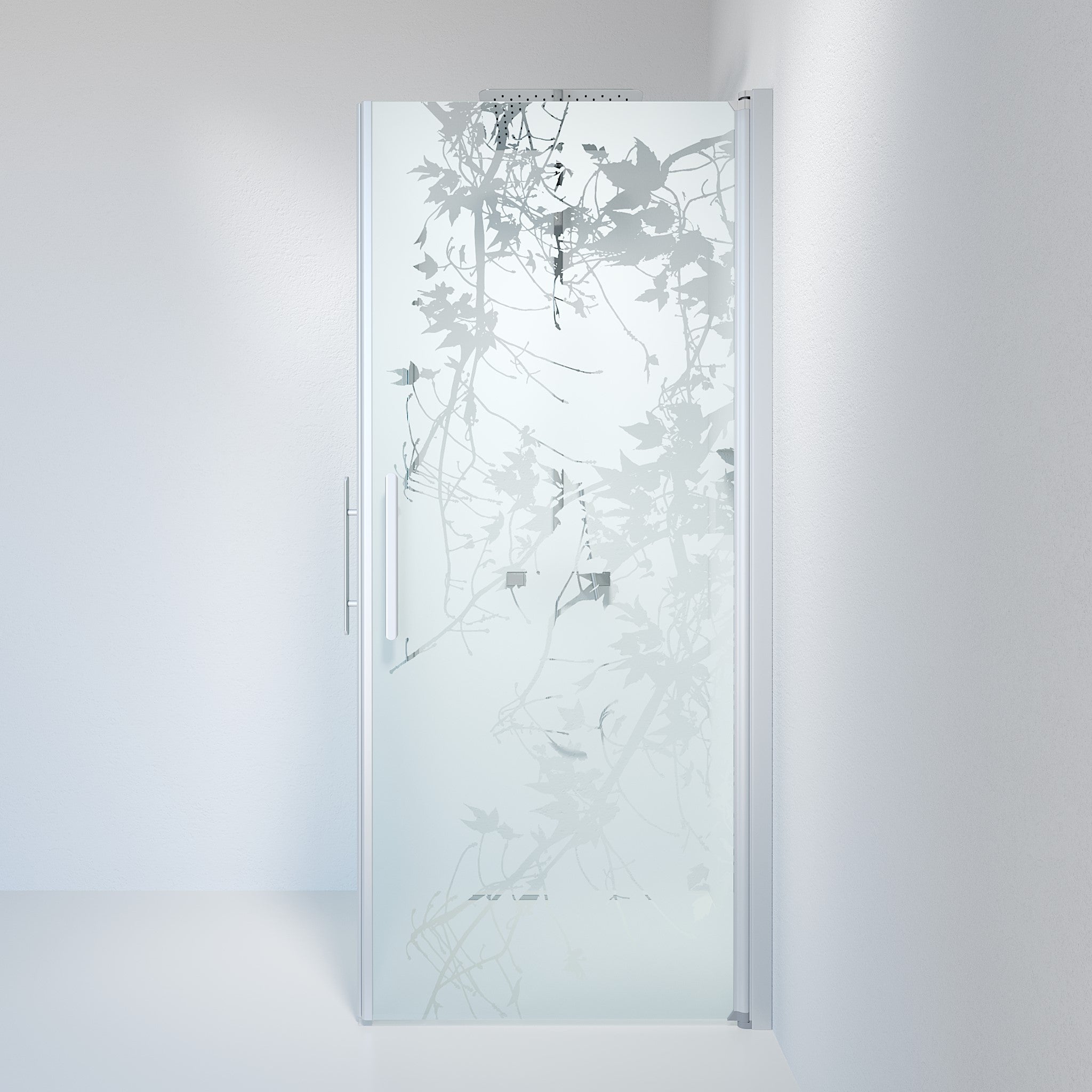 Vänern Brusehjørne, Firkantet, Børstet Aluminium Profil, Frostet Decor Glas