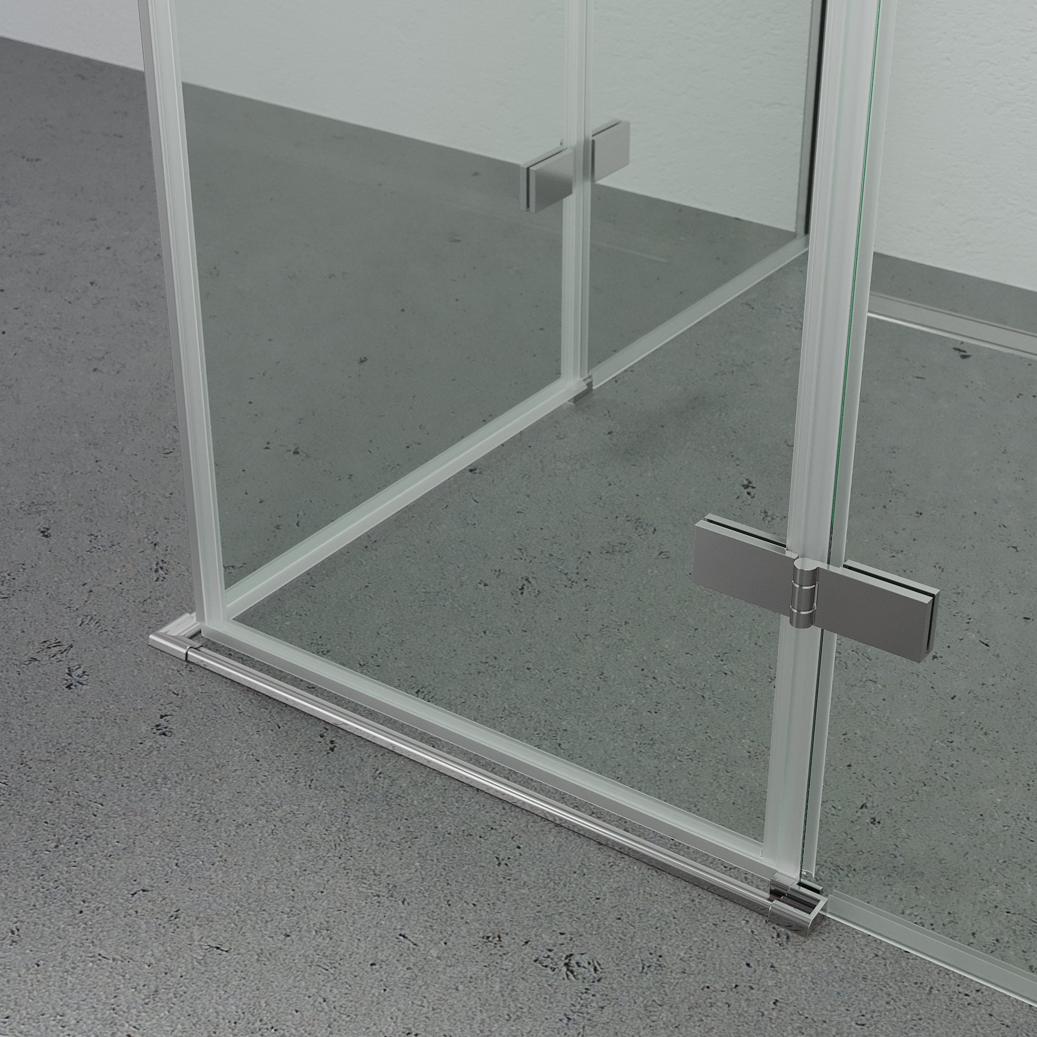 Rämen Brusehjørne, Firkantet, Krom Profil, Klar Glas