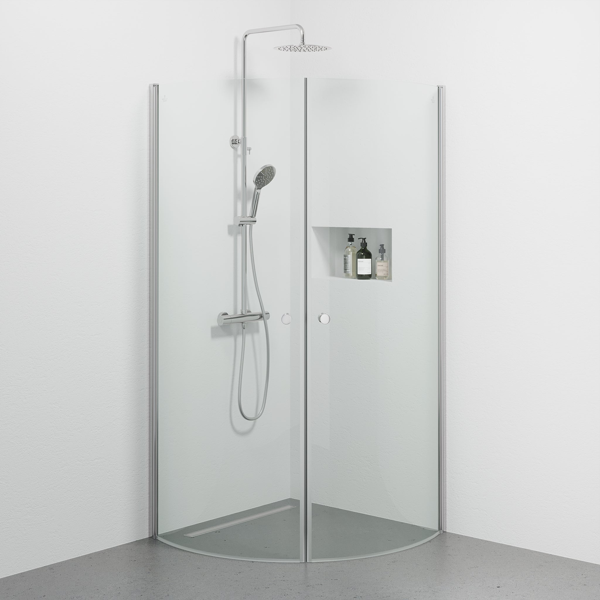 Tulsa Brusehjørne, Buet, Krom Profil, Klar Glas