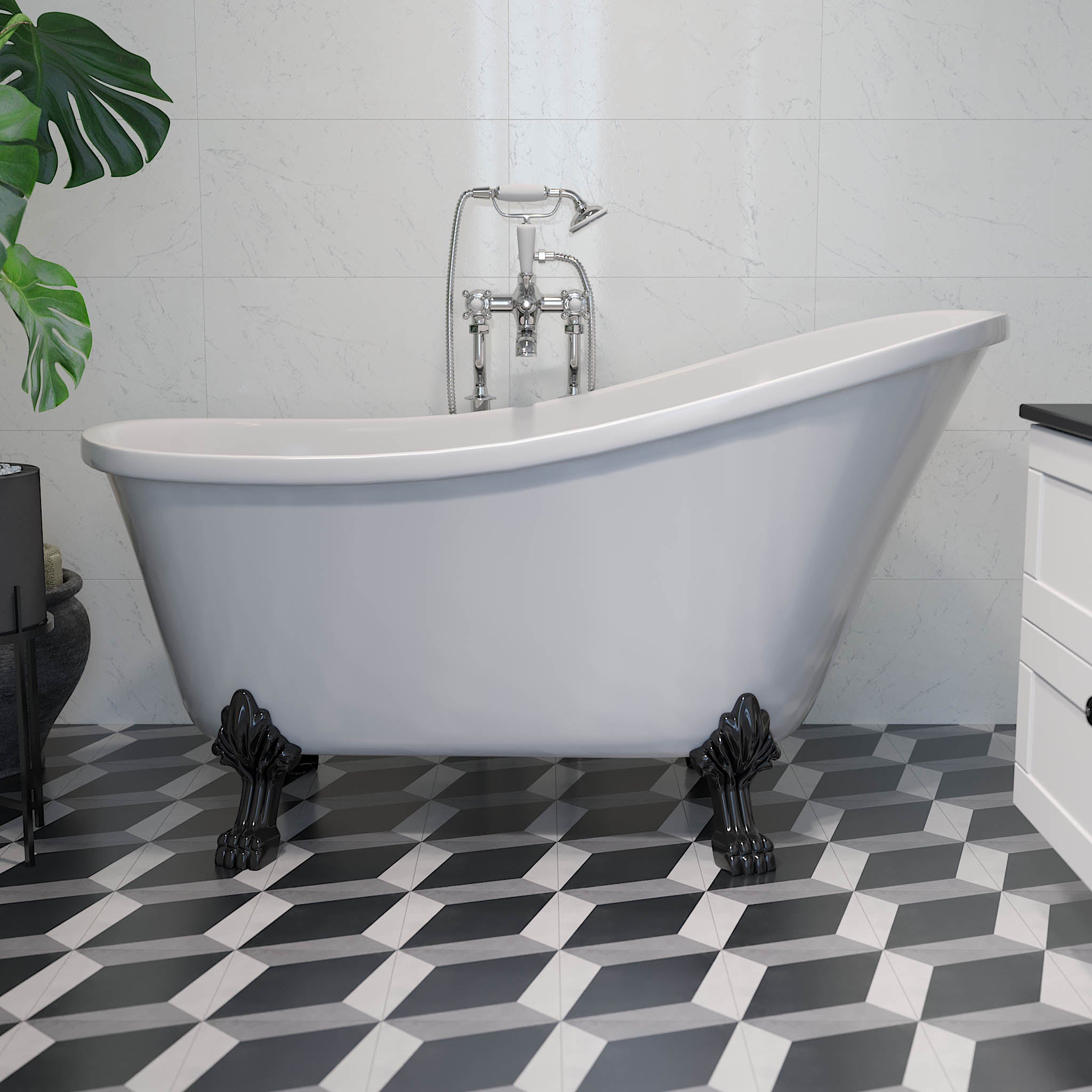 Svinkløv Badekar 160 cm med Løvefødder, Højglans Hvid