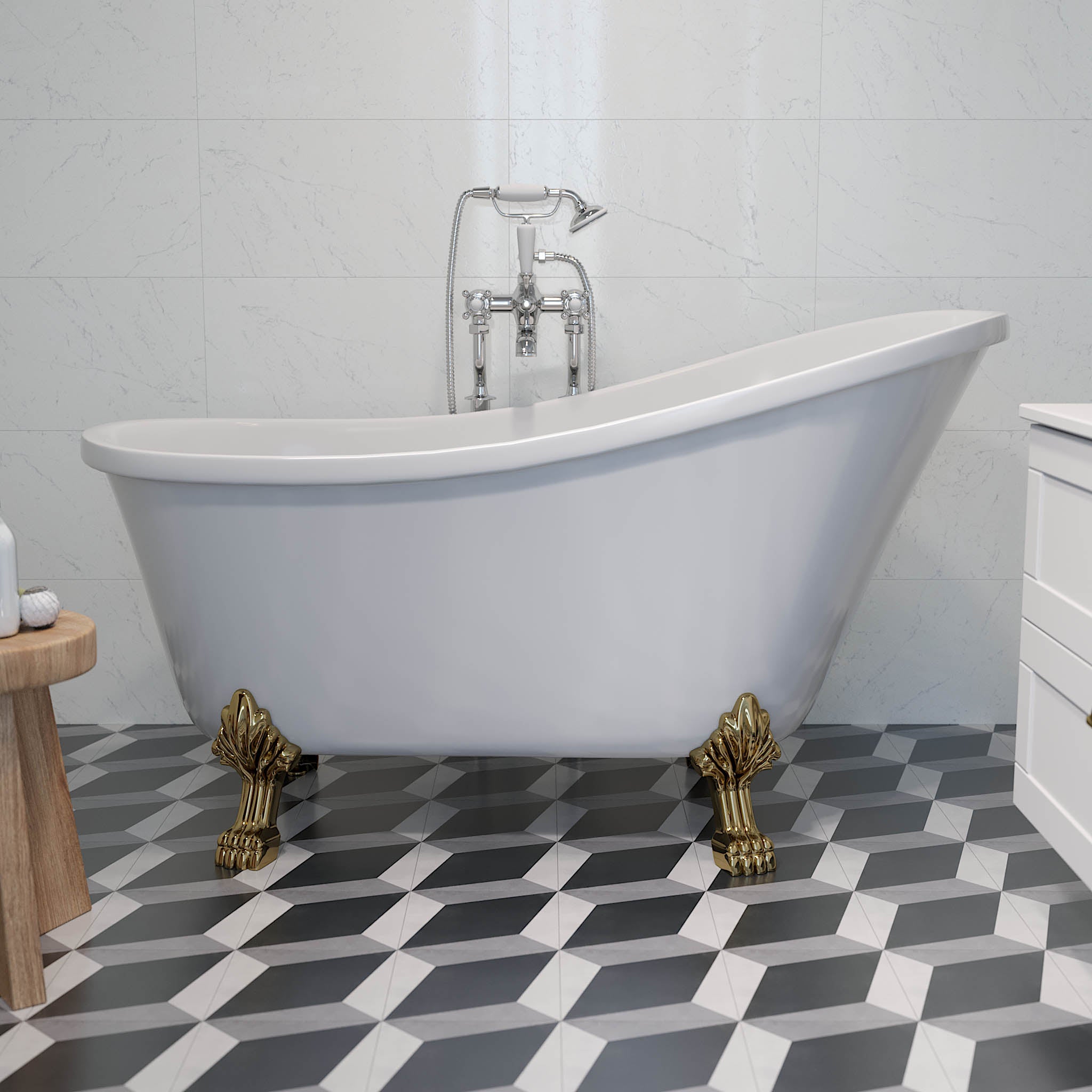 Svinkløv Badekar 160 cm med Løvefødder, Højglans Hvid