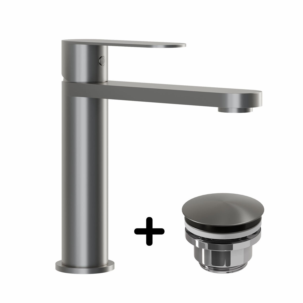 Håndvaskarmatur & Rødby bundventil – 17,8 cm – Gunmetal grå – Tårnby