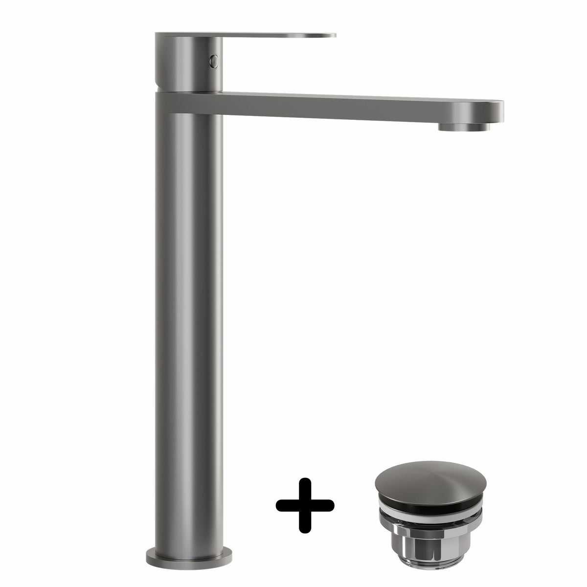 Højt håndvaskarmatur & Rødby bundventil – 27,3 cm – Gunmetal grå – Tårnby