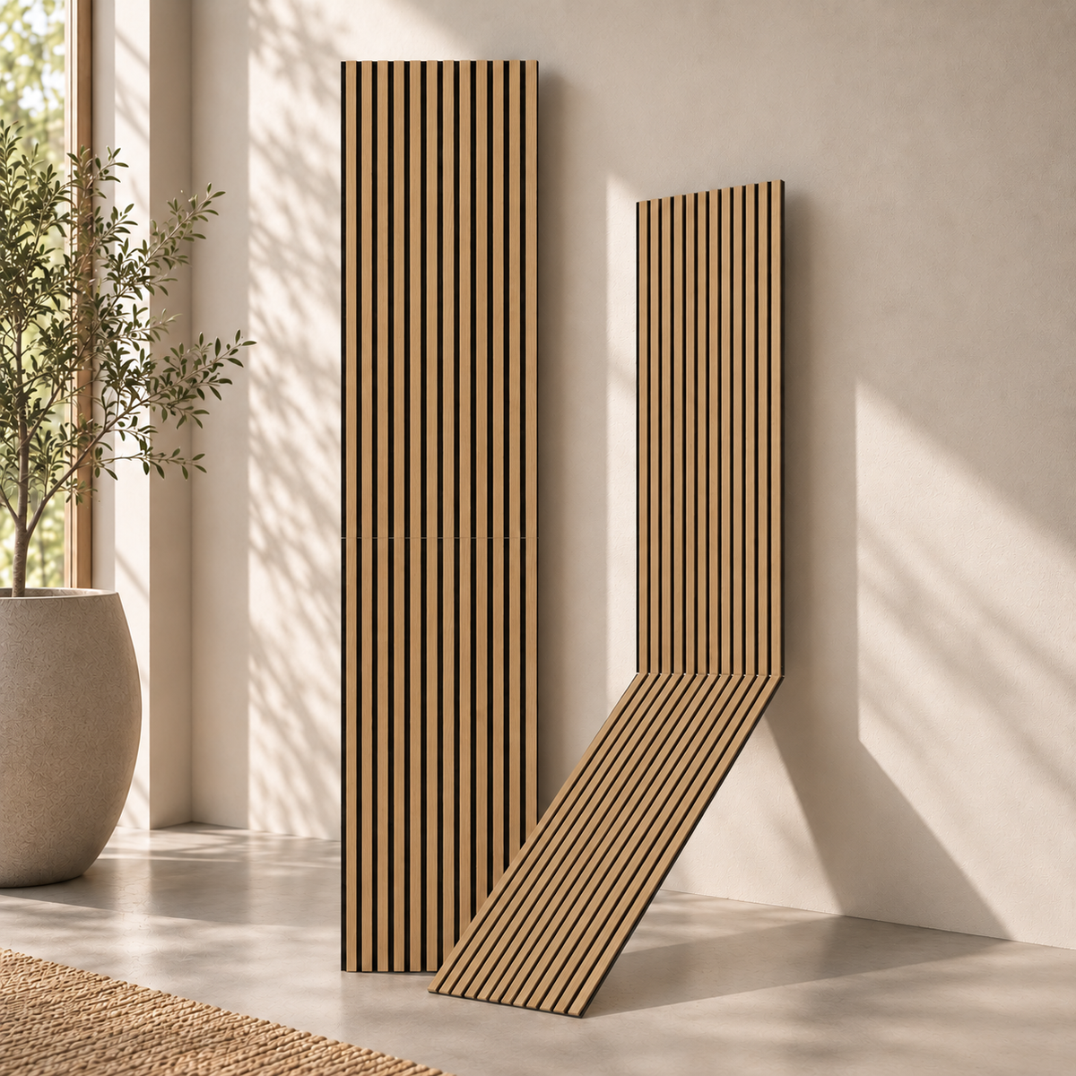 Akustikpanel 240 x 52 cm – 12 mm – Olieret eg – Vasahamn - lys baggrund