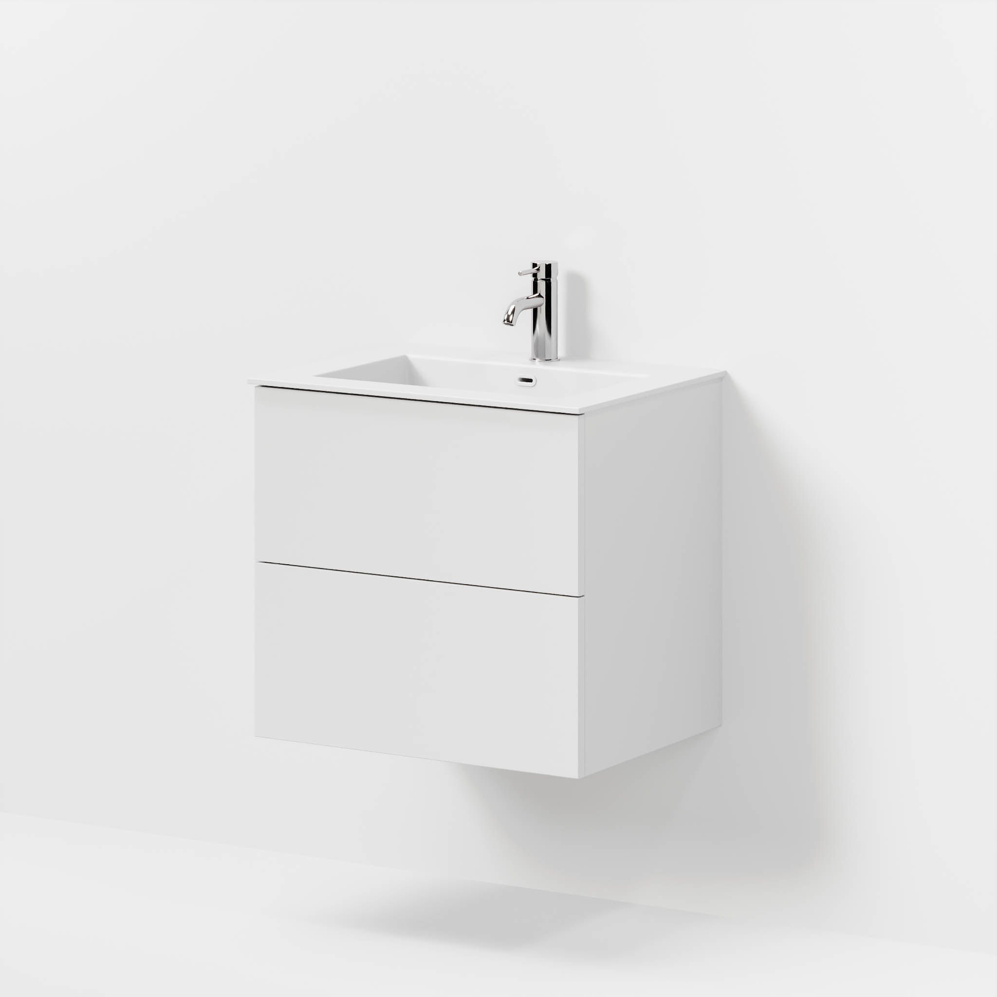 Badmøbel med klassiske fronter - 60x46x57 cm - mat hvid - solid surface vask - Viborg