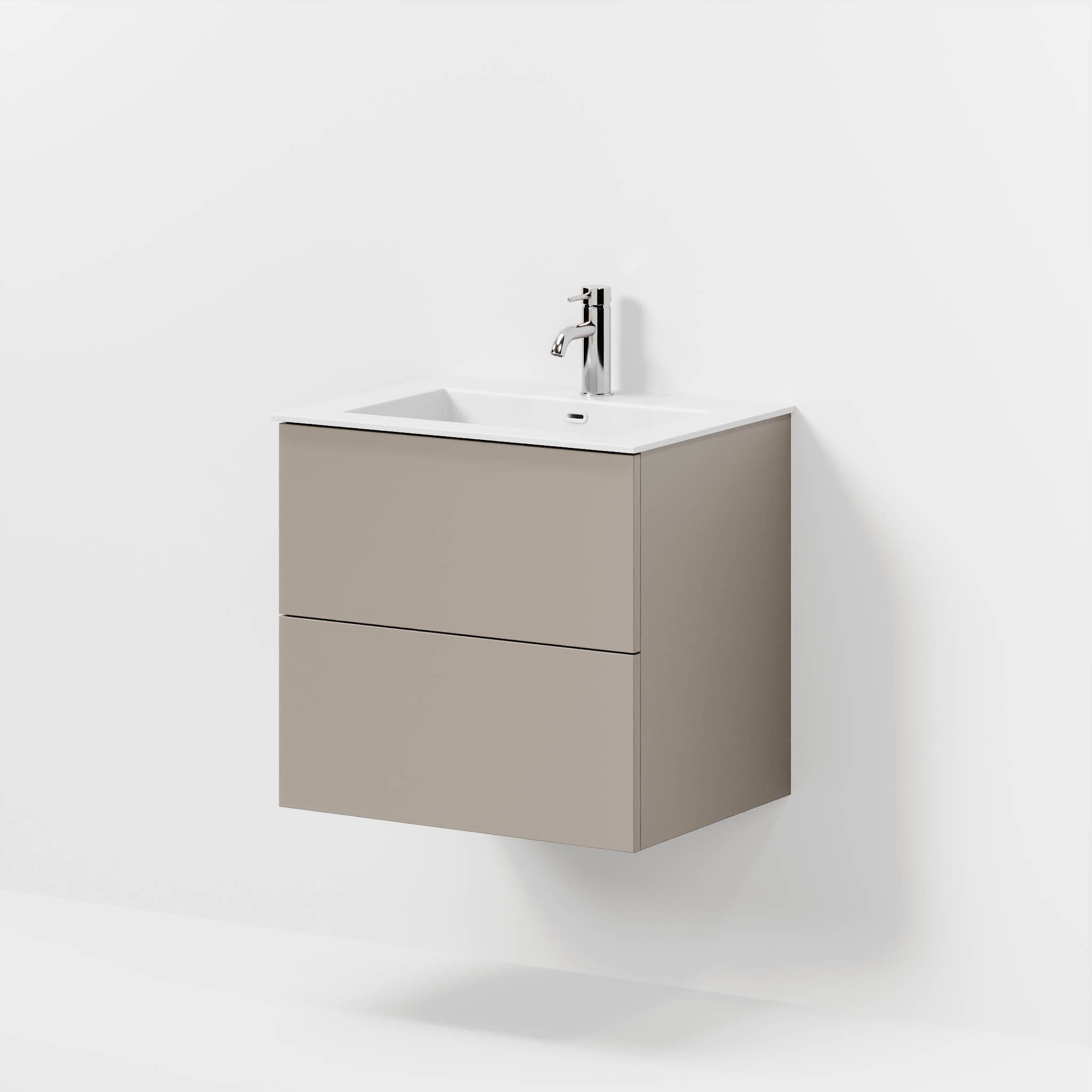 Badmøbel med klassiske fronter - 60x46x57 cm - støvet sand - solid surface vask - Viborg