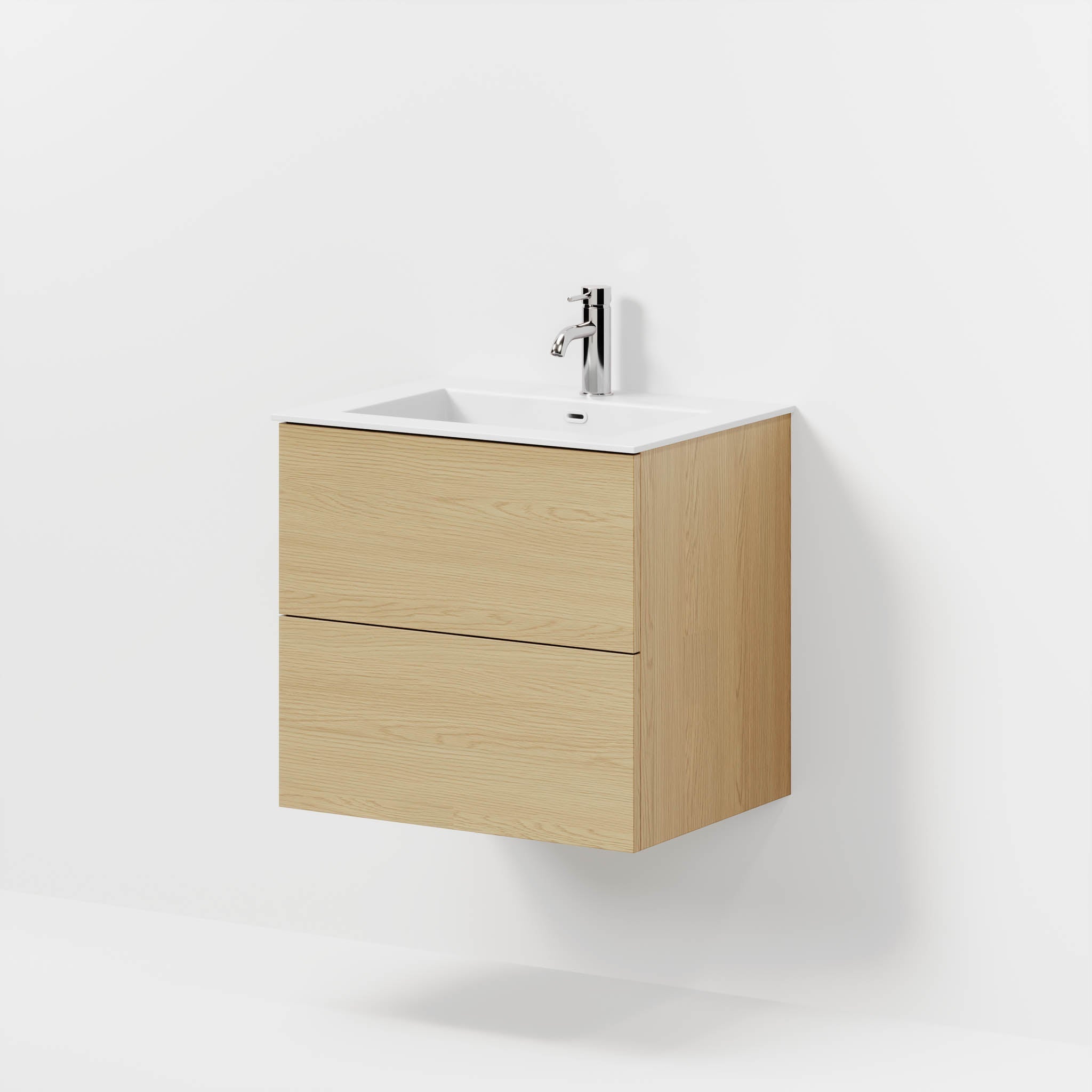 Badmøbel med klassiske fronter - 60x46x57 cm - eg - solid surface vask - Viborg