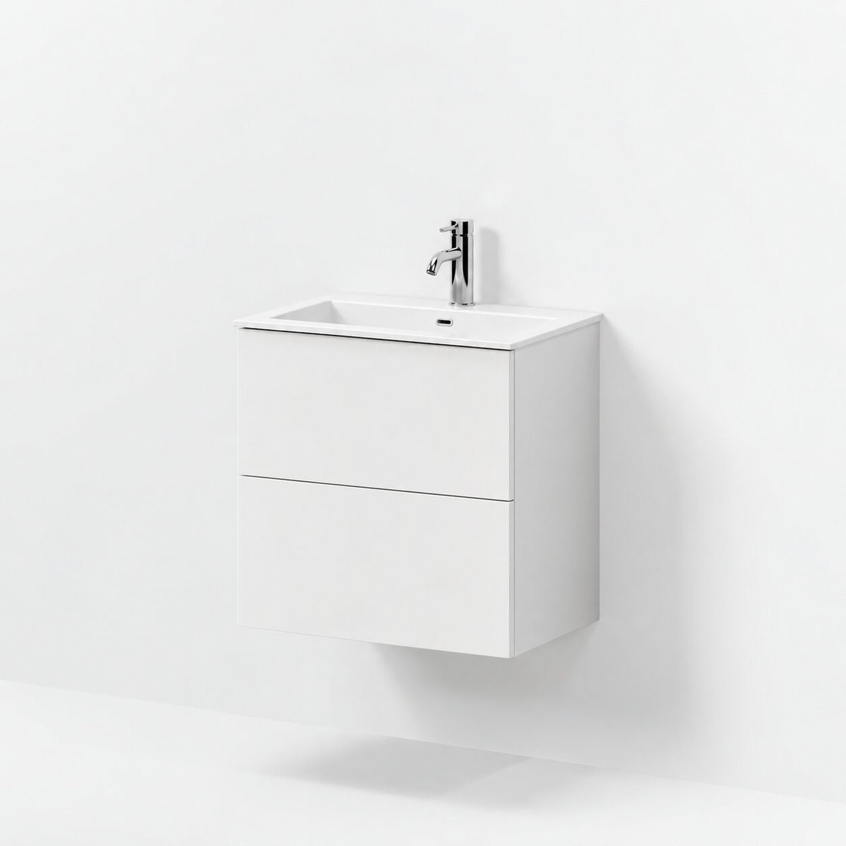 Badmøbel med klassiske fronter - SLIM - 60x36x57 cm - mat hvid - solid surface vask - Viborg