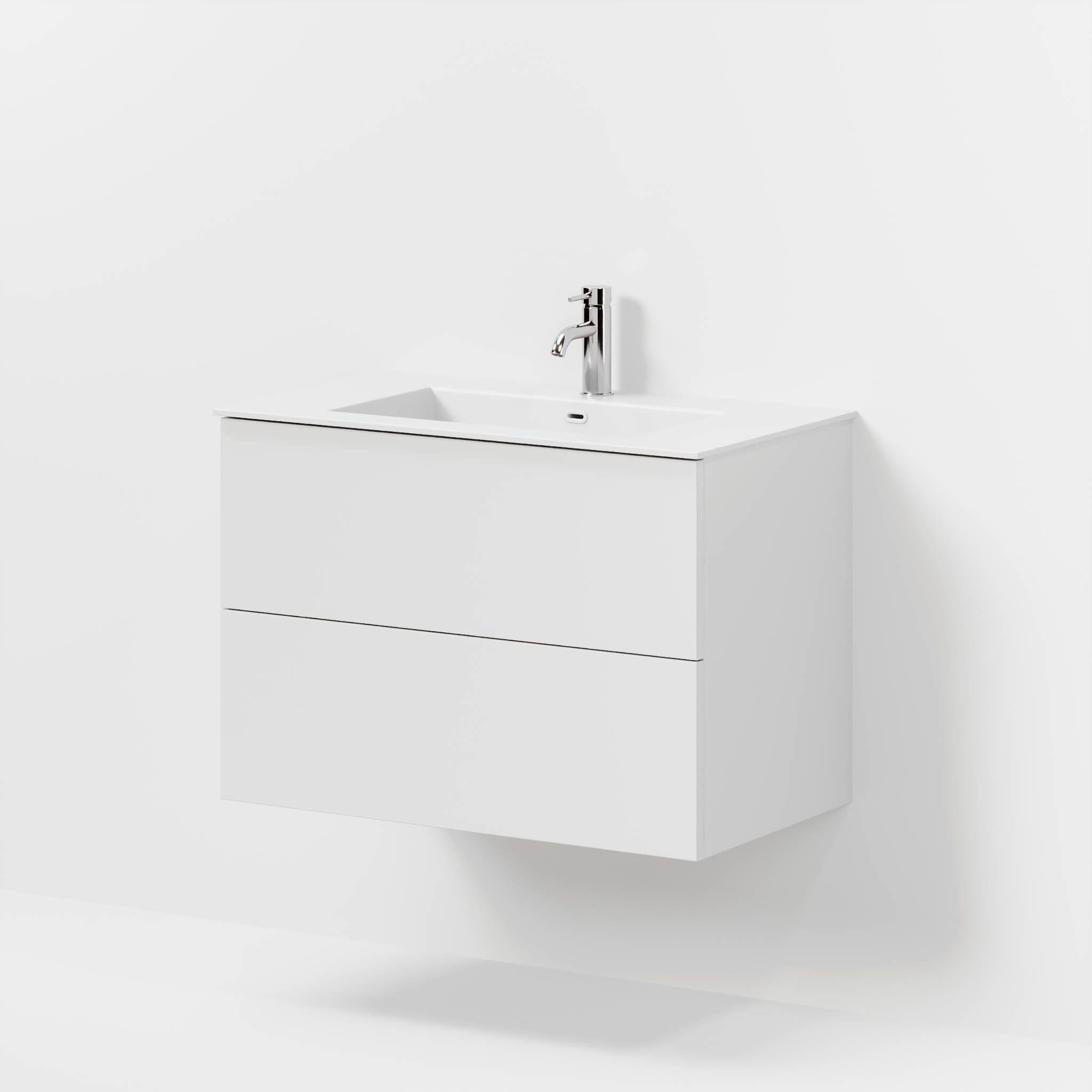 Badmøbel med klassiske fronter - 80x46x57 cm - mat hvid - solid surface vask - Viborg
