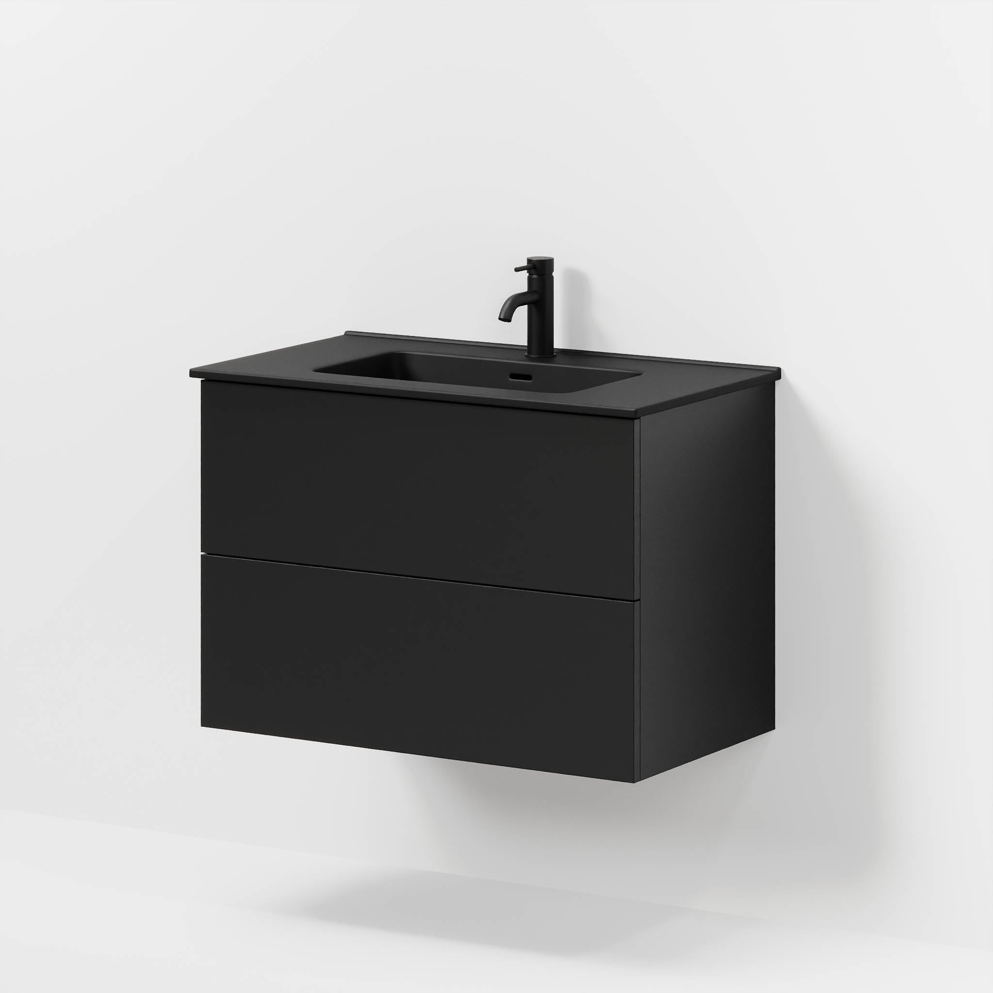 Badmøbel med klassiske fronter - 80x46x57 cm - mat sort - keramisk vask - Vadum