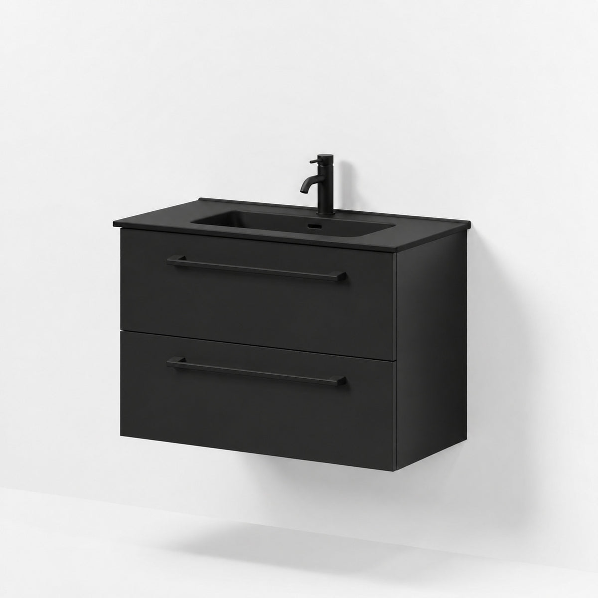 Badmøbel med klassiske fronter - 80x46x57 cm - mat sort - keramisk vask - Vadum