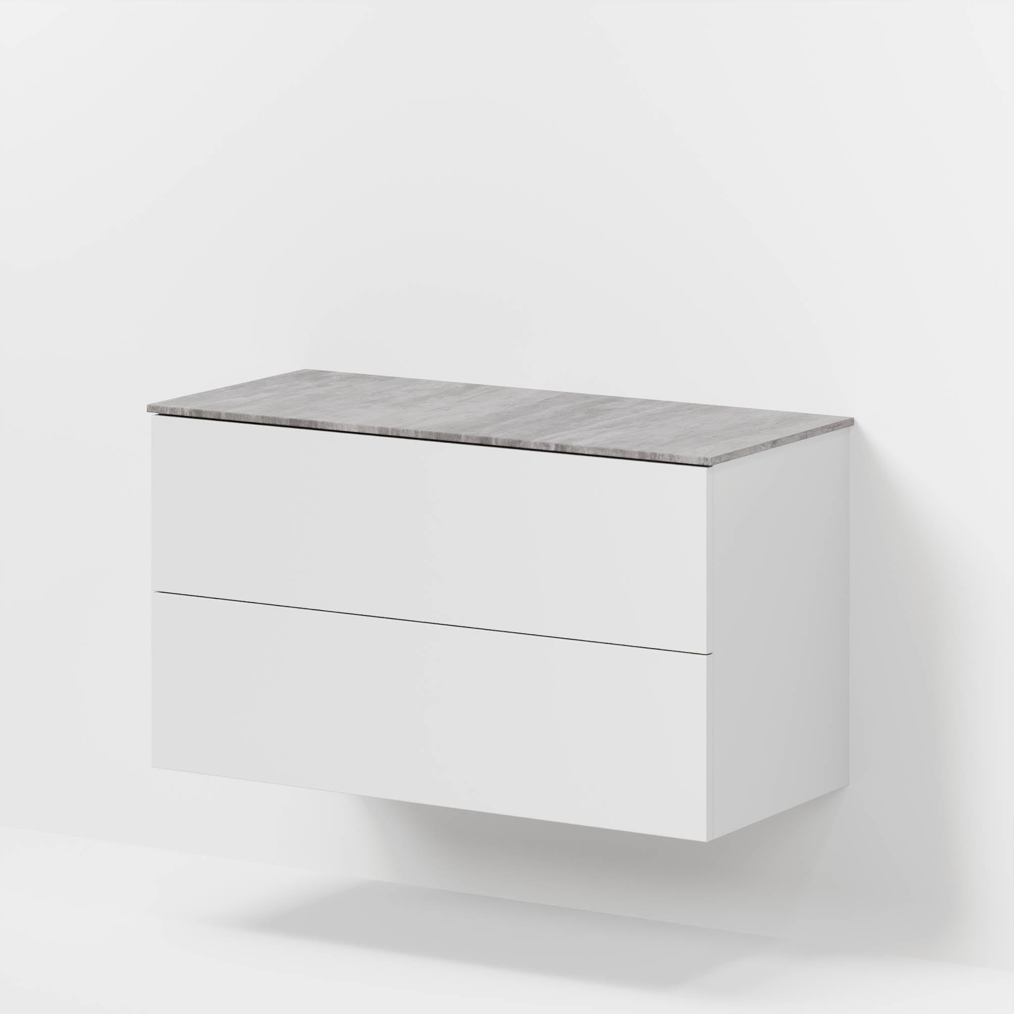 Badmøbel med klassiske fronter - 100x46x56 cm - mat hvid - melaminbordplade i betonlook - Vinderup