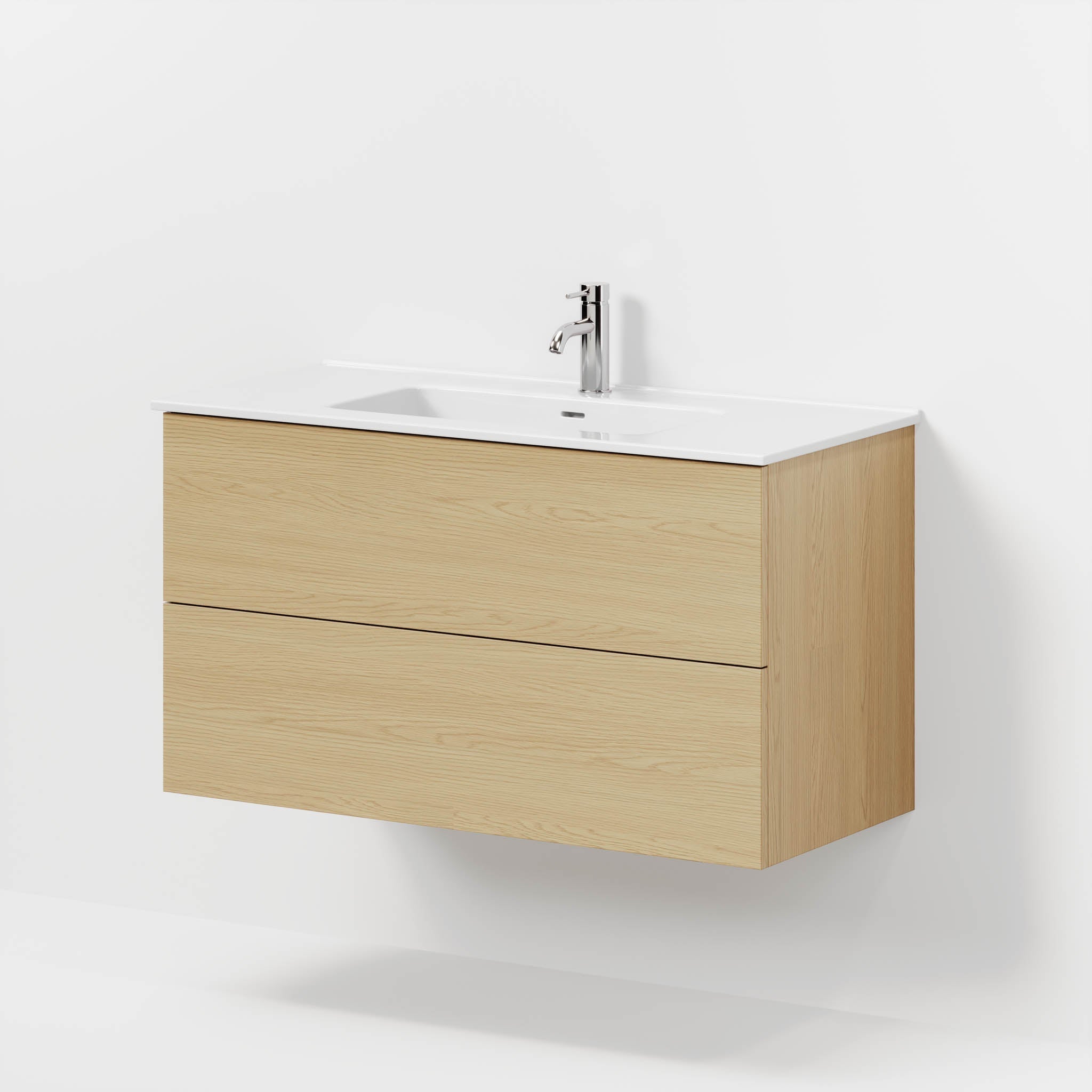 Badmøbel med klassiske fronter - 100x46x57 cm - eg - keramisk vask - Vestbjerg
