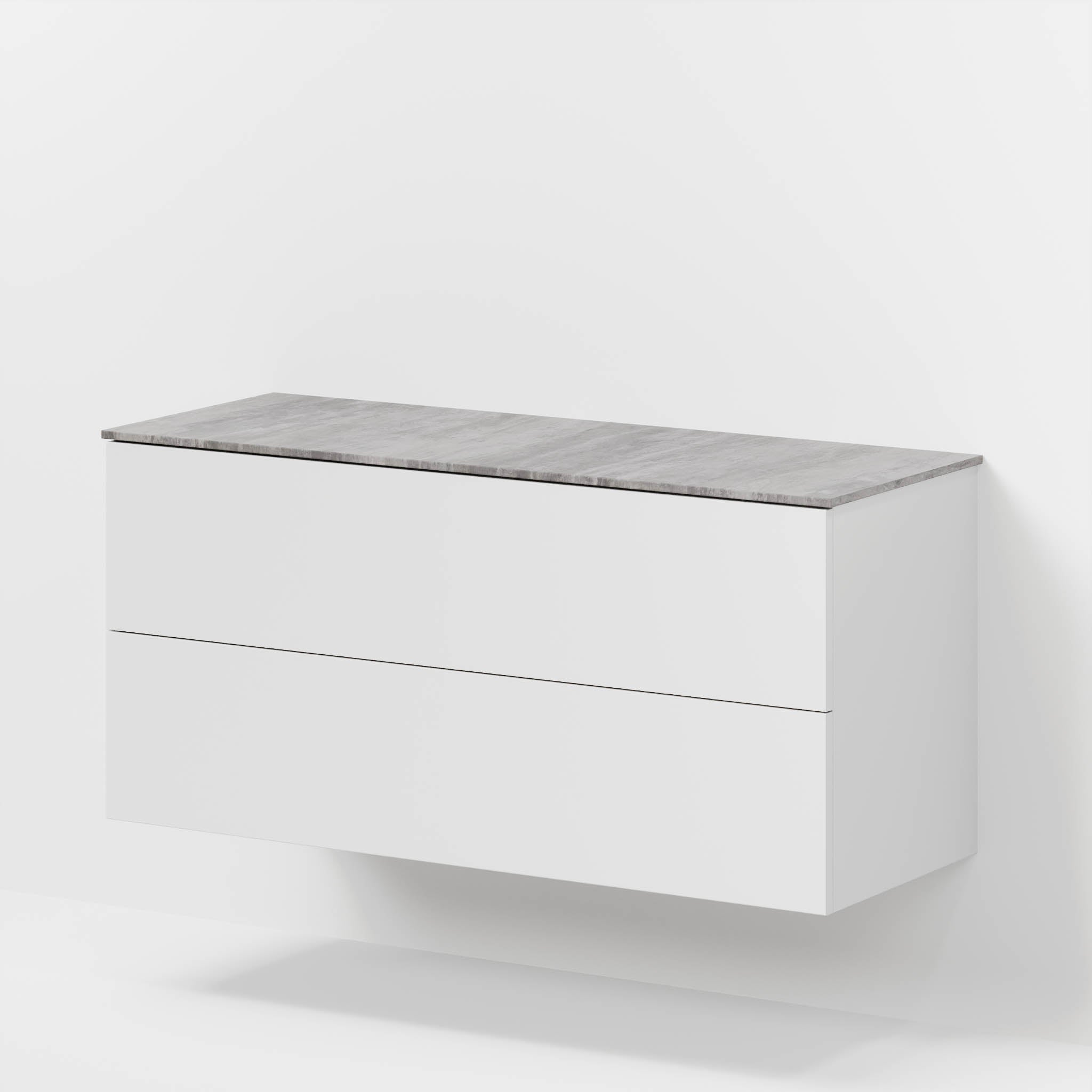 Badmøbel med klassiske fronter - 120x46x56 cm - mat hvid - melaminbordplade i betonlook - Vinderup