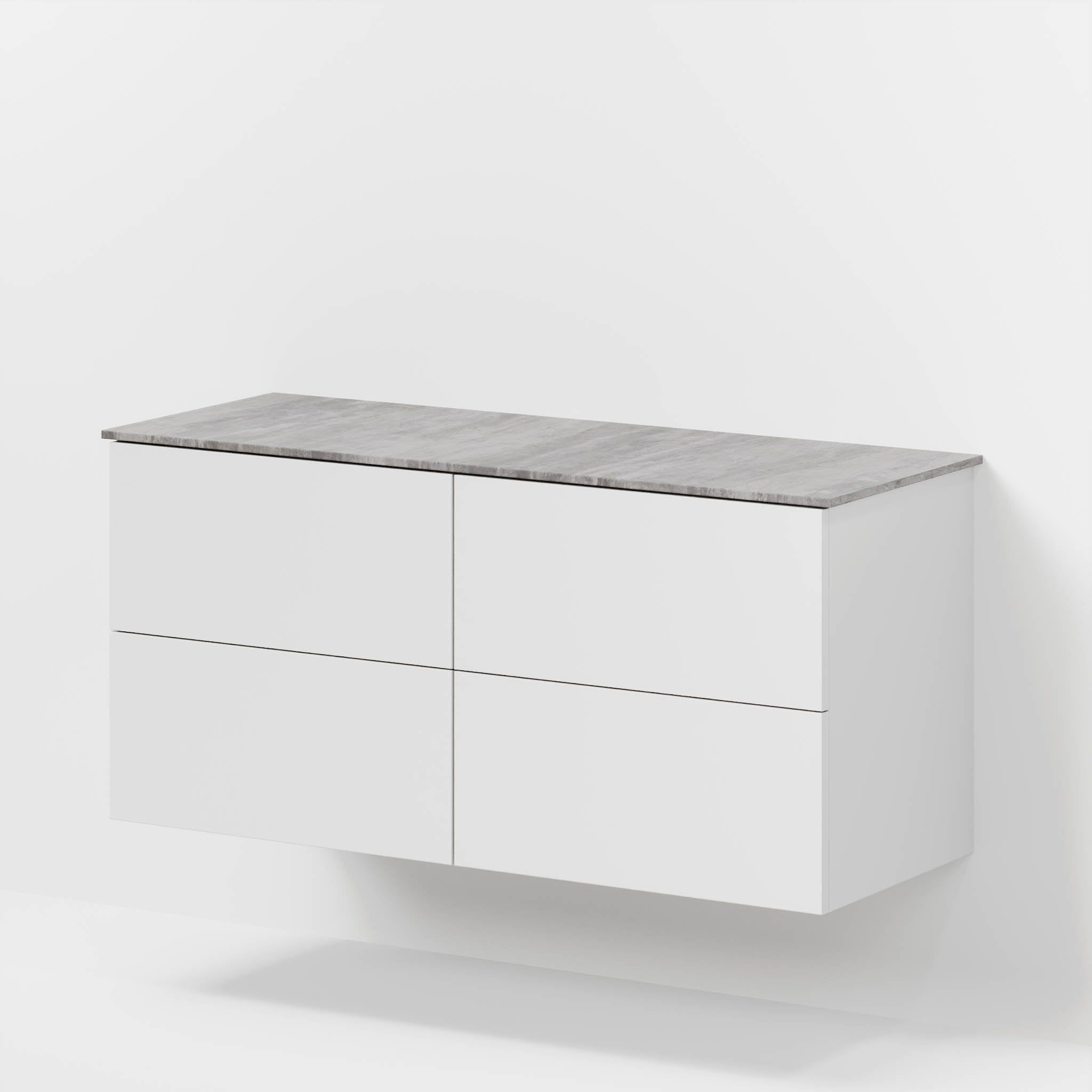 Badmøbel med klassiske fronter - 120x46x56 cm - mat hvid - melaminbordplade i betonlook til to håndvaske - Vinderup