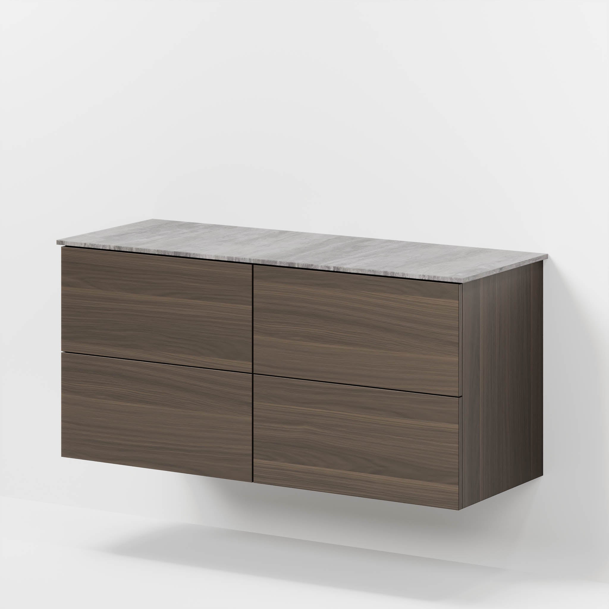 Badmøbel med klassiske fronter - 120x46x56 cm - valnød - melaminbordplade i betonlook til to håndvaske - Vinderup