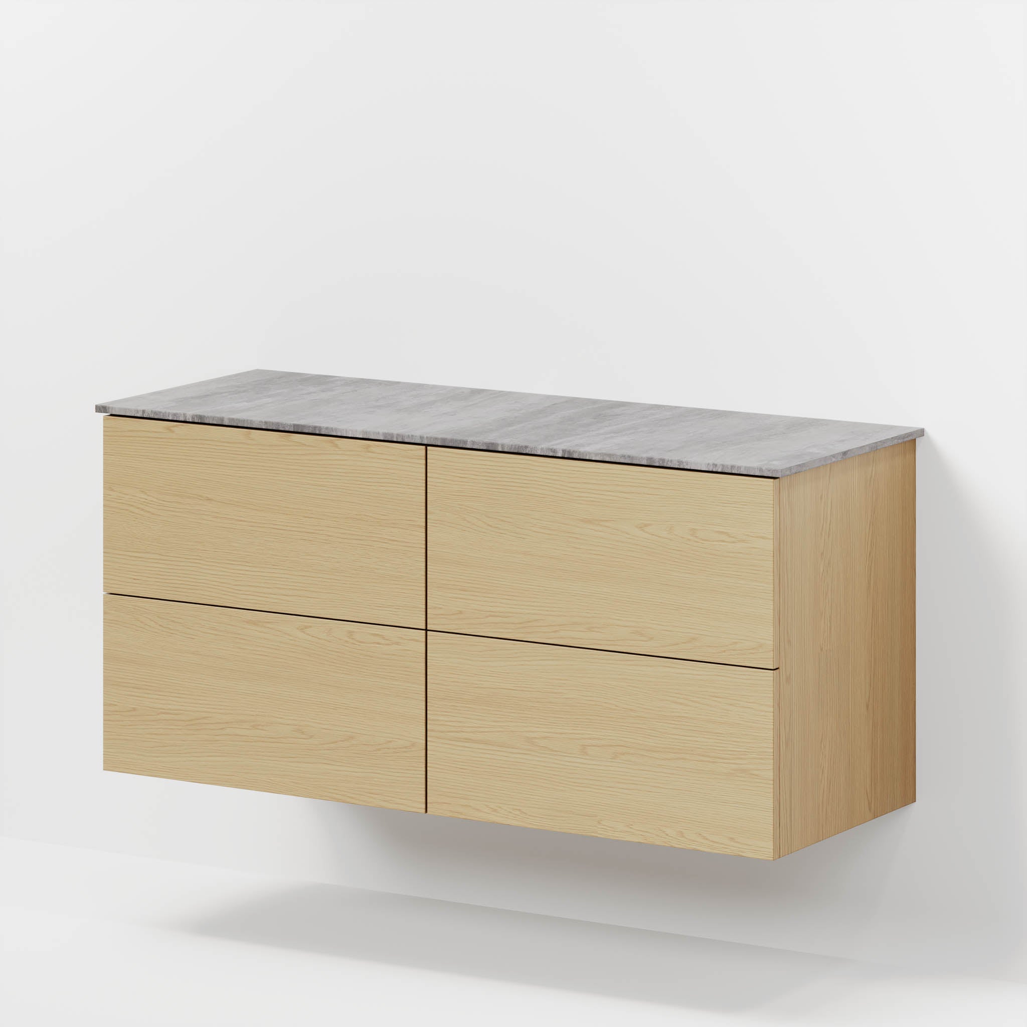 Badmøbel med klassiske fronter - 120x46x56 cm - eg - melaminbordplade i betonlook til to håndvaske - Vinderup