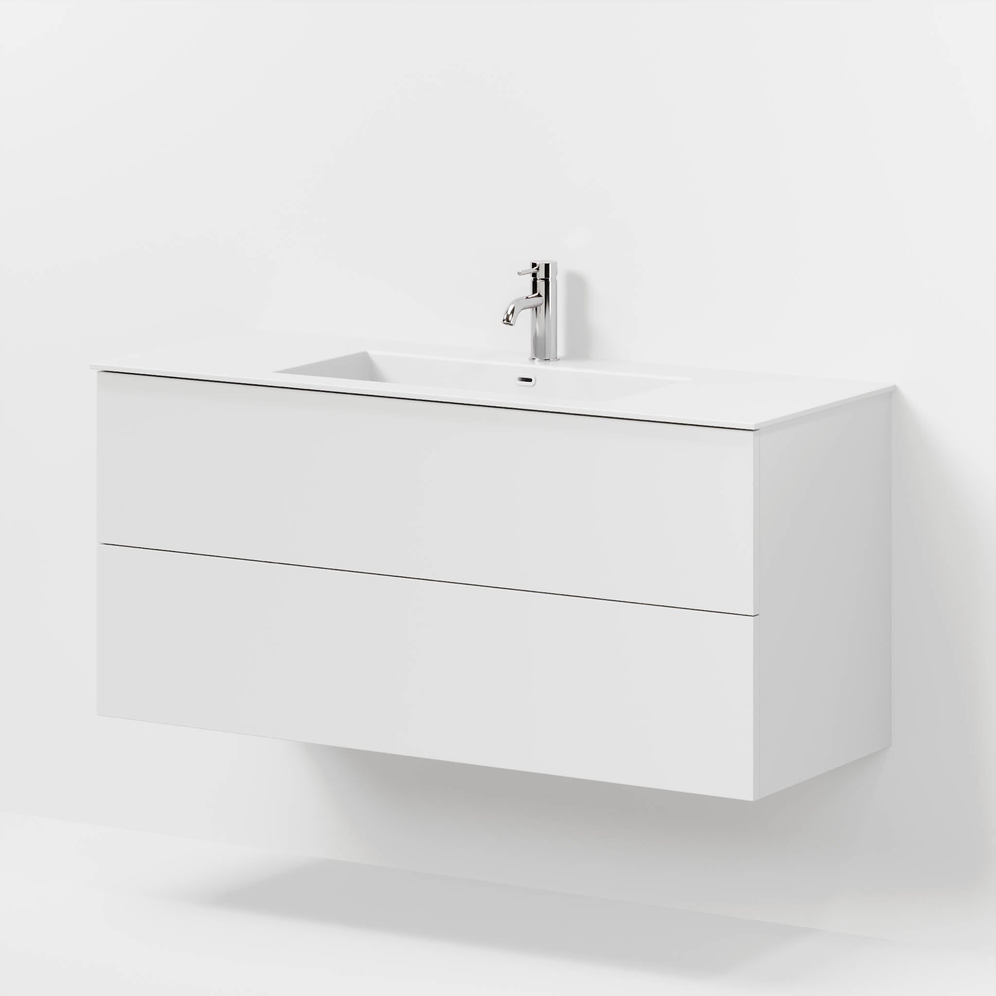 Badmøbel med klassiske fronter - 120x46x57 cm - mat hvid - solid surface vask - Viborg