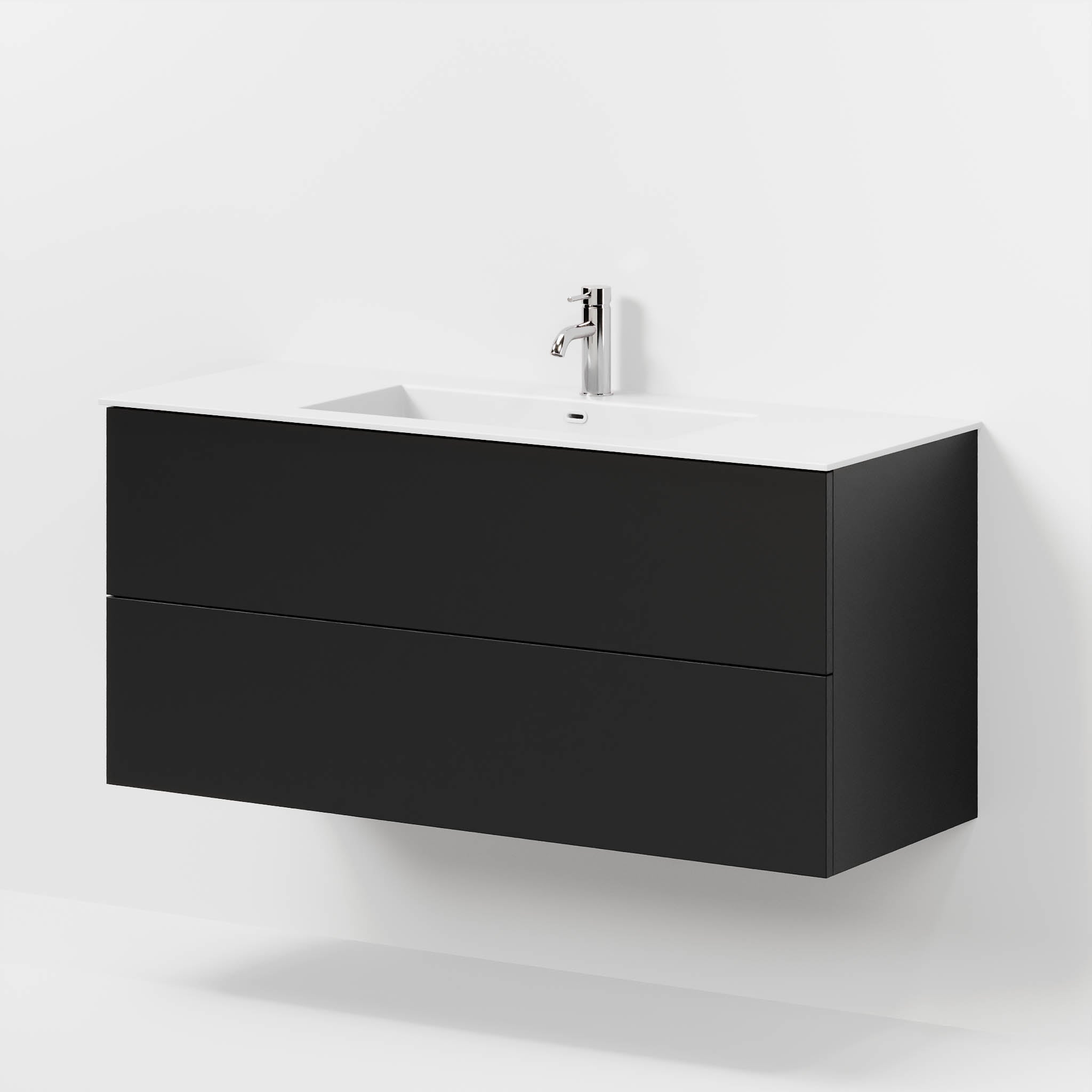 Badmøbel med klassiske fronter - 120x46x57 cm - mat sort - solid surface vask - Viborg