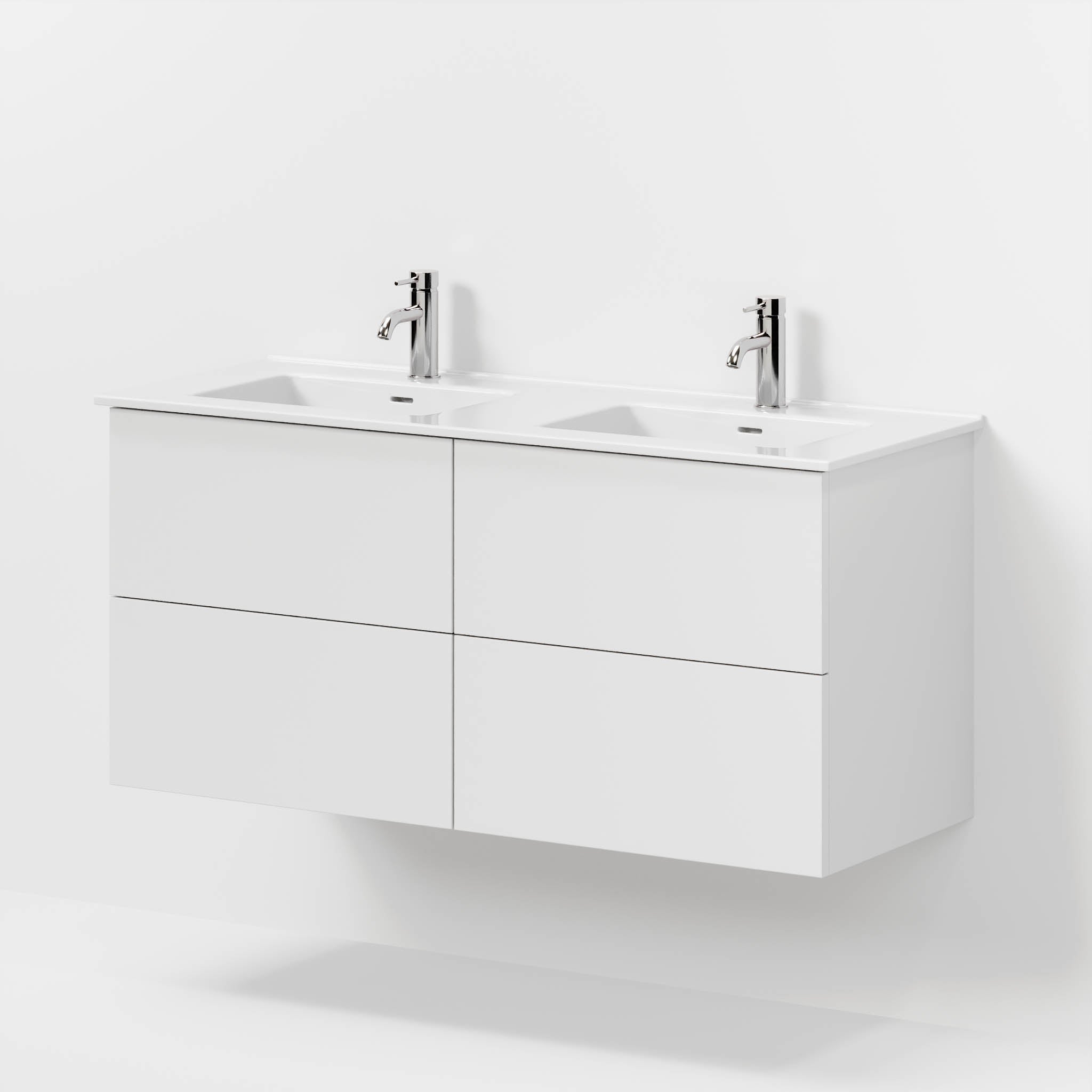 Badmøbel med klassiske fronter - 120x46x57 cm - mat hvid - keramisk dobbeltvask - Vestbjerg