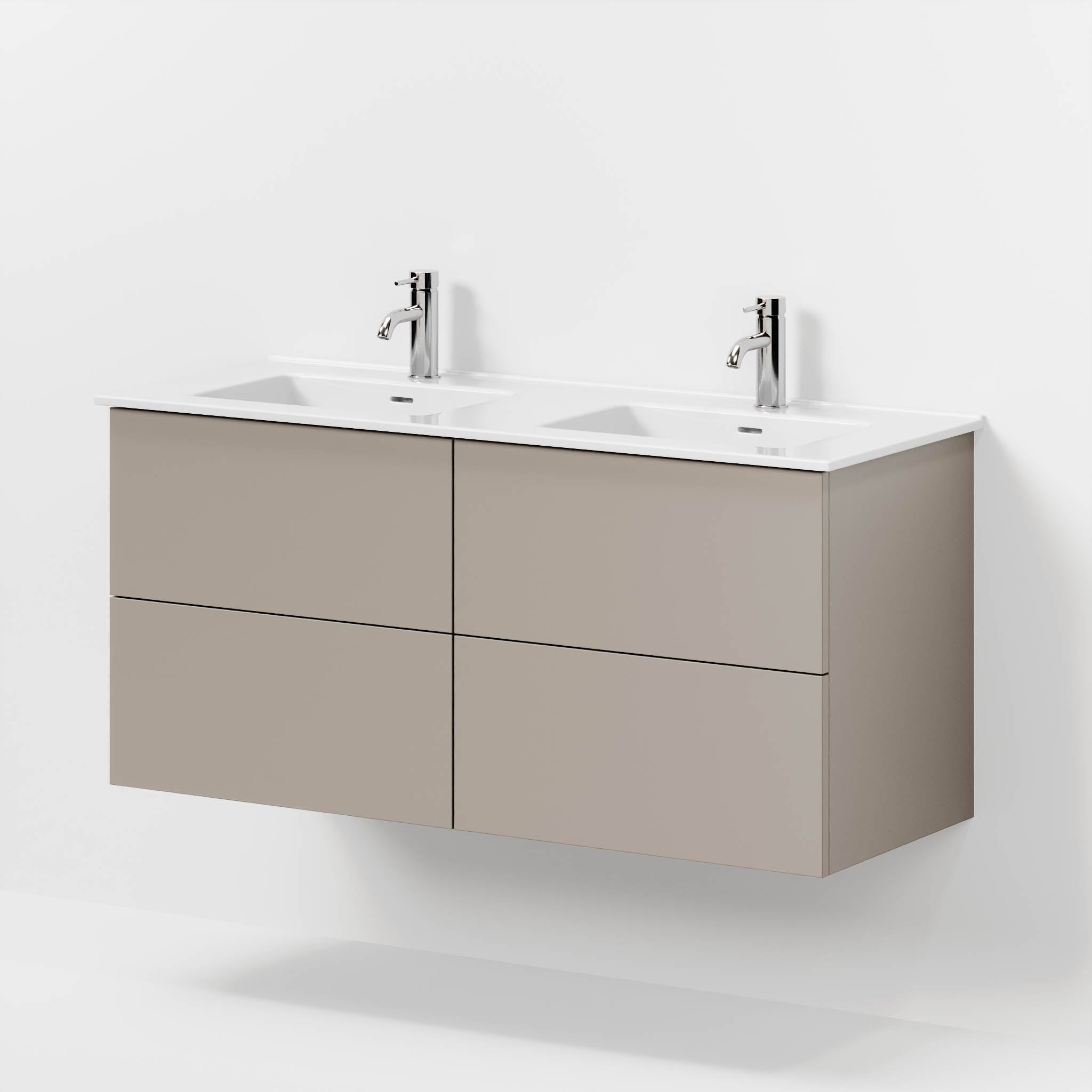 Badmøbel med klassiske fronter - 120x46x57 cm - støvet sand- keramisk dobbeltvask - Vestbjerg