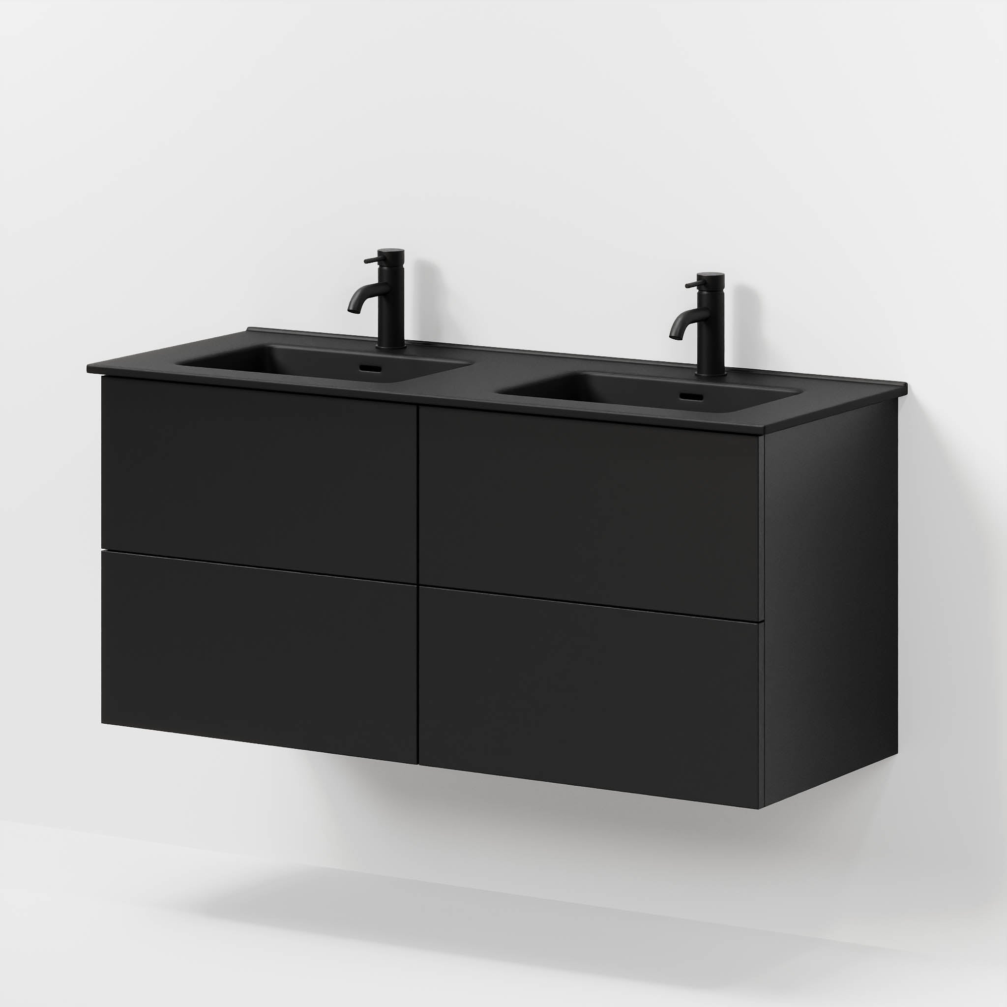 Badmøbel med klassiske fronter - 120x46x57 cm - mat sort - keramisk dobbeltvask - Vadum