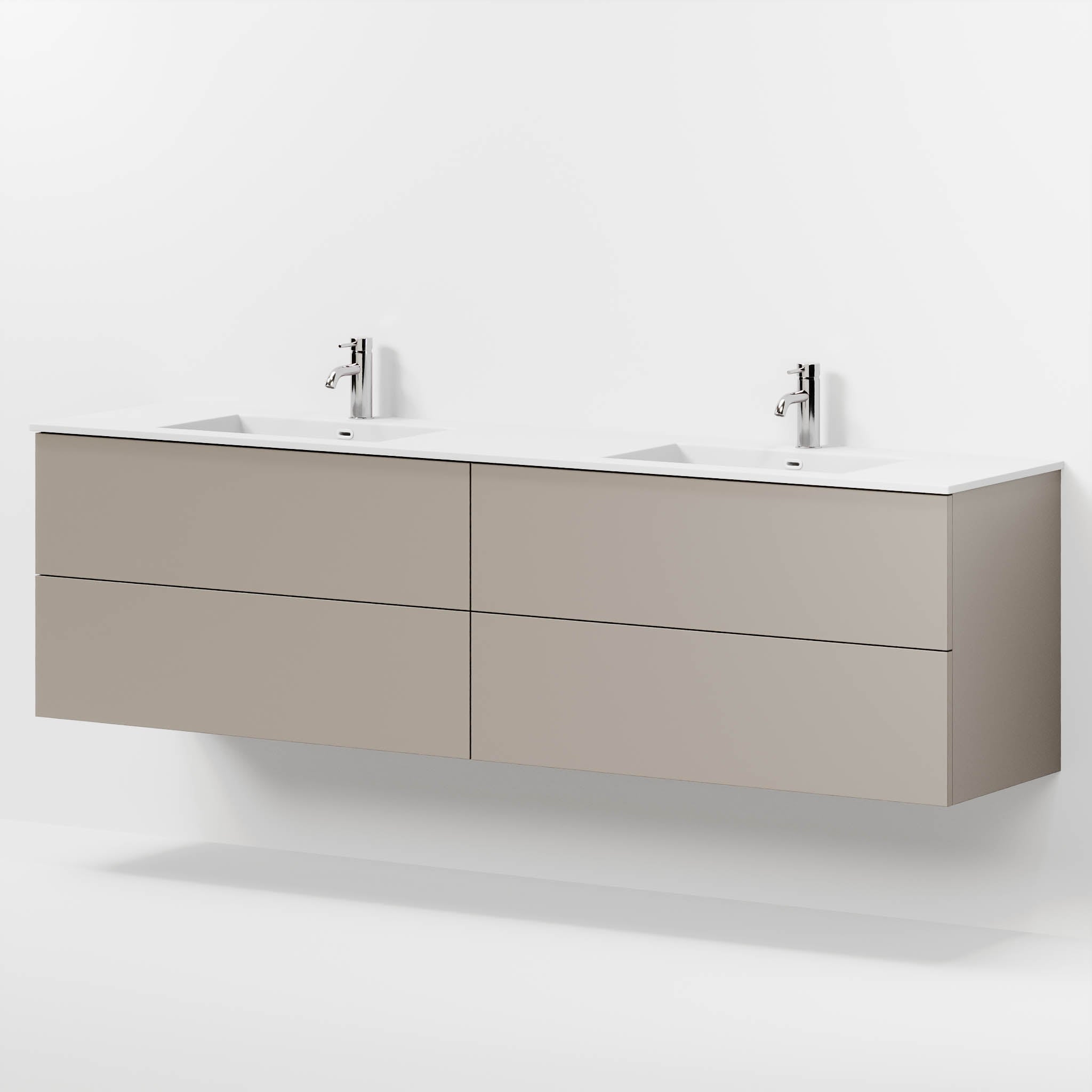 Badmøbel med klassiske fronter - 200x46x57 cm - støvet sand - solid surface dobbeltvask - Viborg