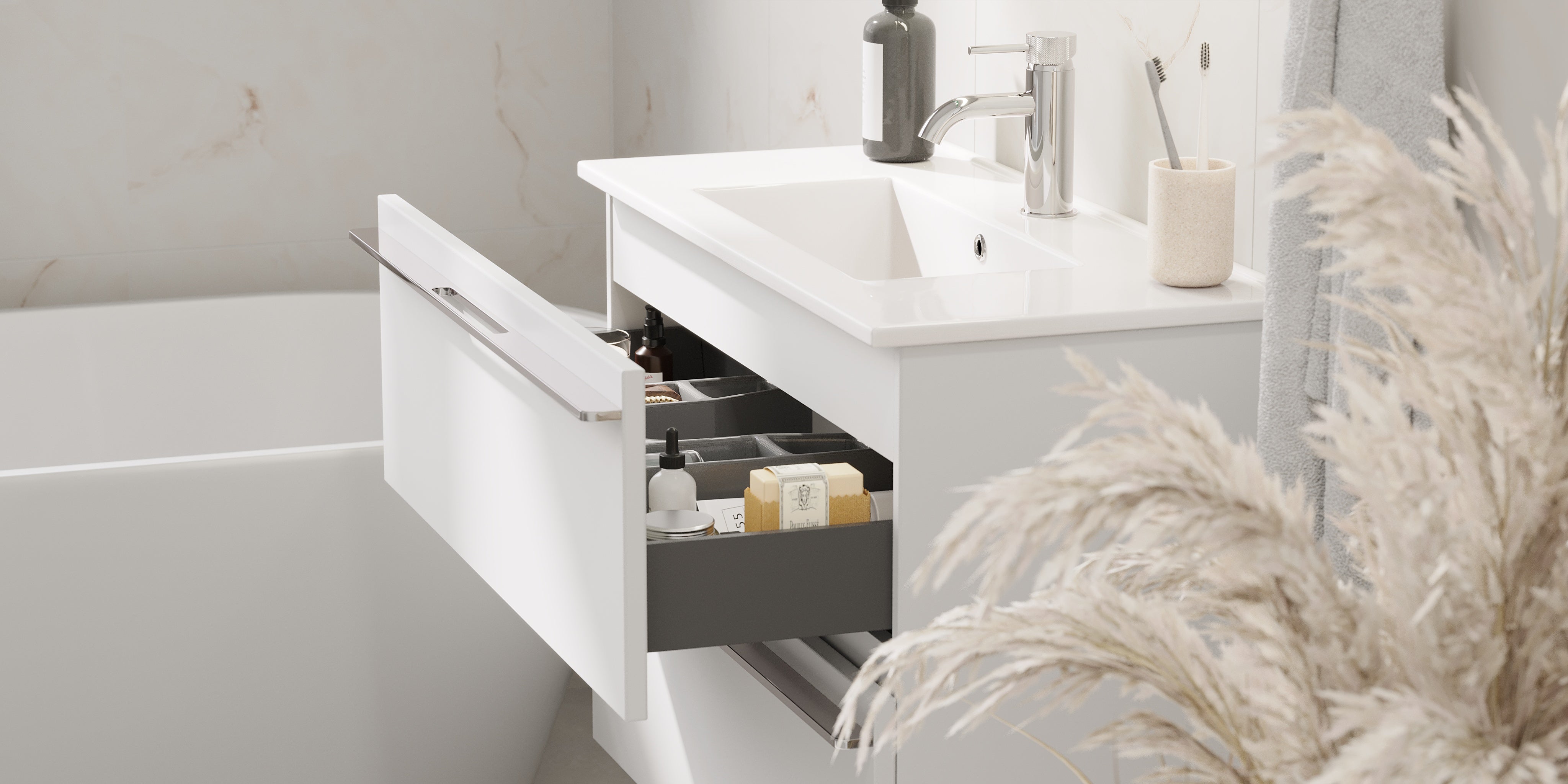 Verdal Slimline Badmøbel, Mat Hvid