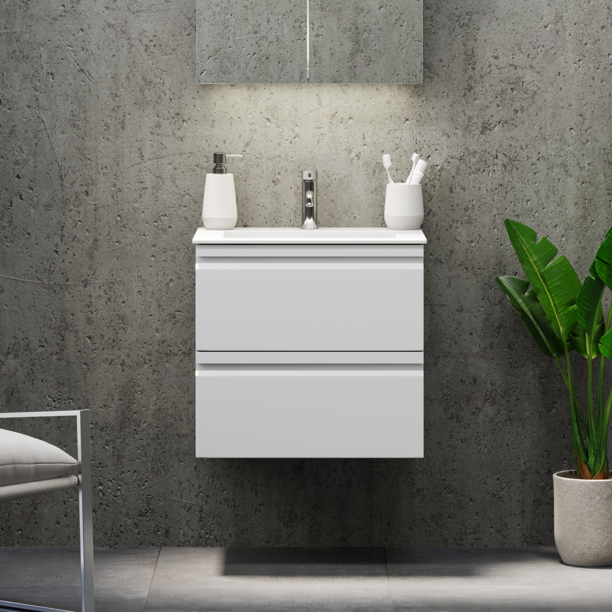 Knarrlagsund Badmøbel – Dybde 46 cm, Mat Hvid