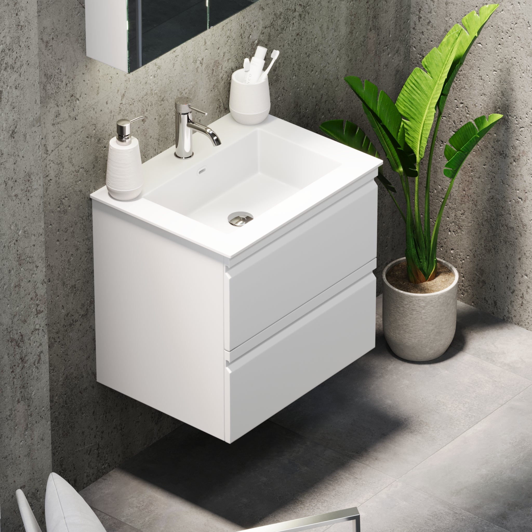 Knarrlagsund Badmøbel – Dybde 46 cm, Mat Hvid