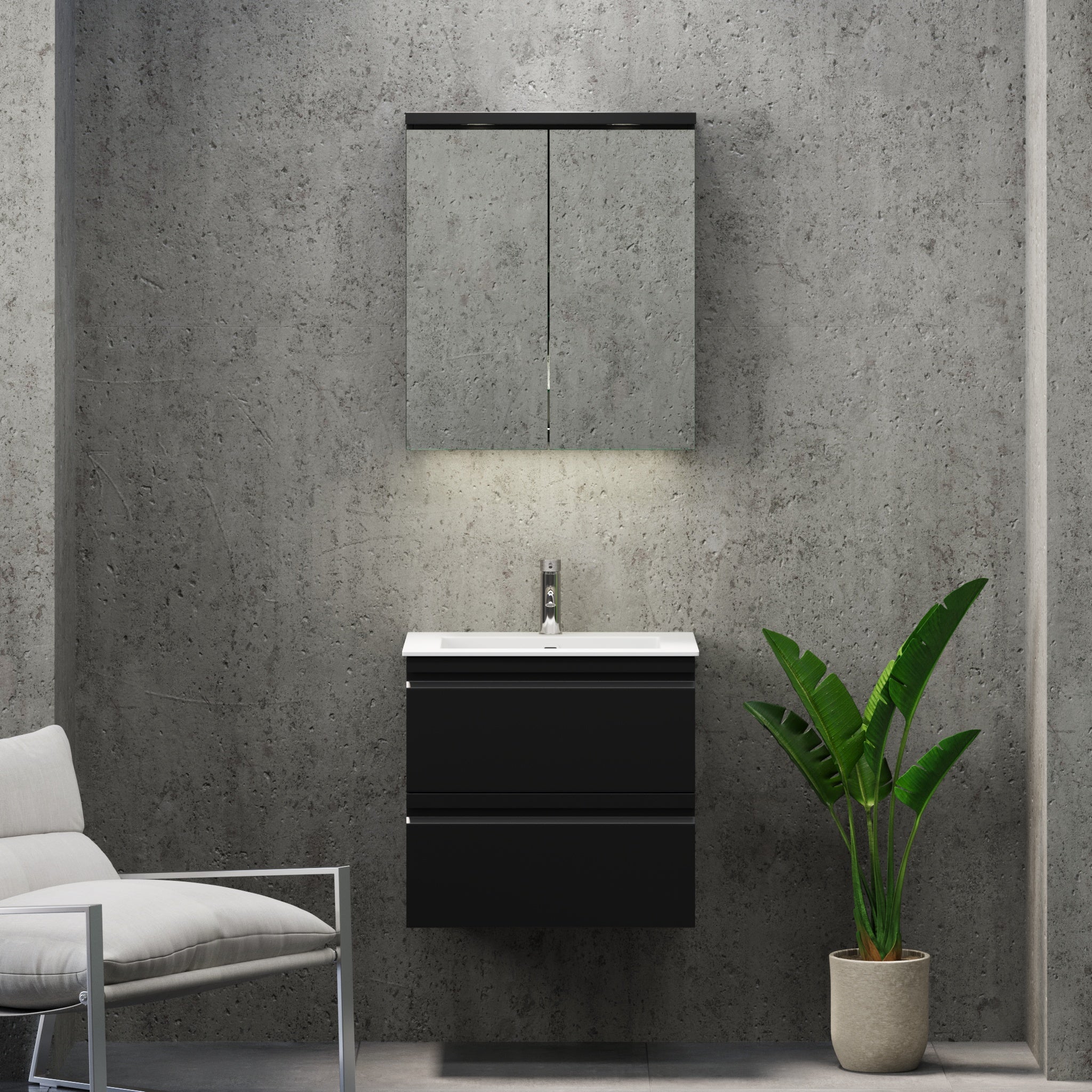 Knarrlagsund Badmøbel – Dybde 46 cm, Mat Sort