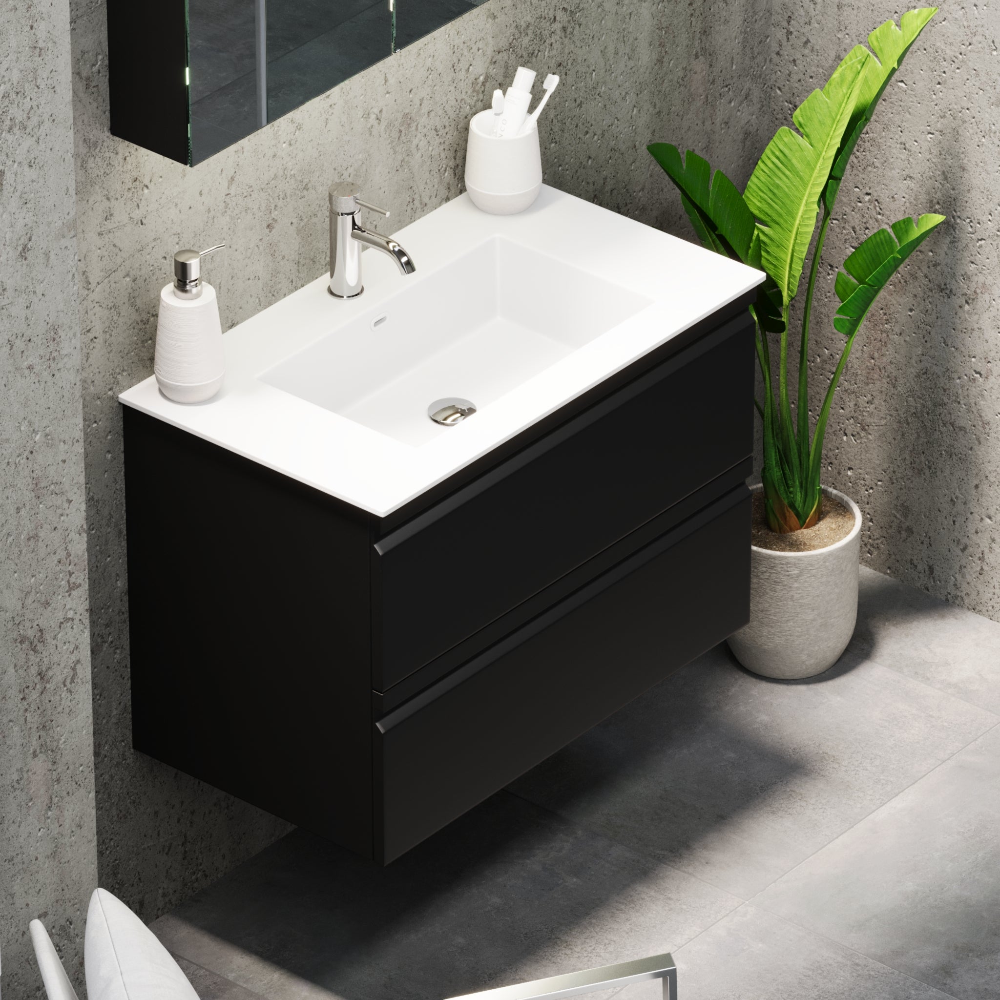 Knarrlagsund Badmøbel – Dybde 46 cm, Mat Sort