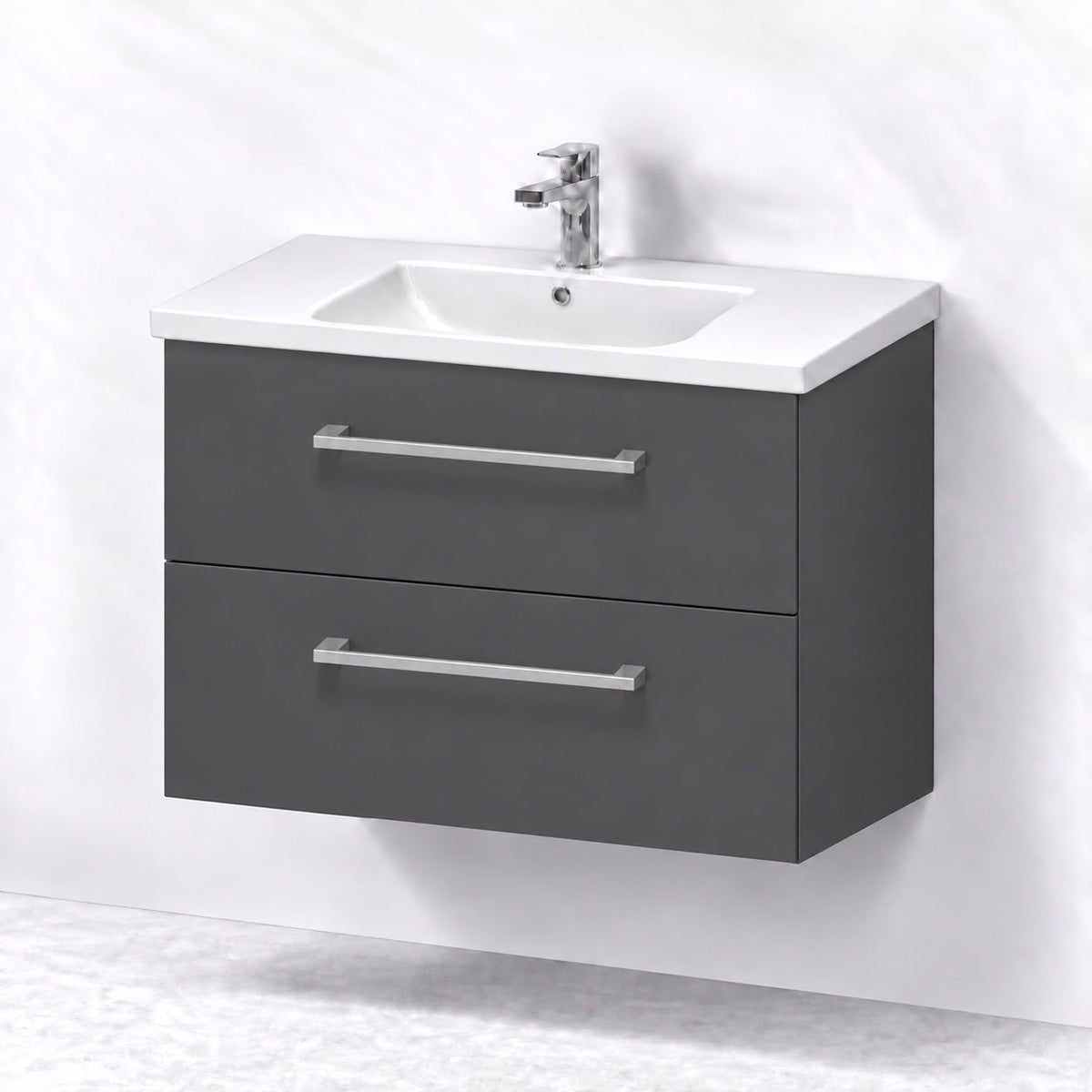 Badmøbel med klassisk front - 80x46x58 cm - Antracitgrå - Hvid keramisk håndvask - Viggo