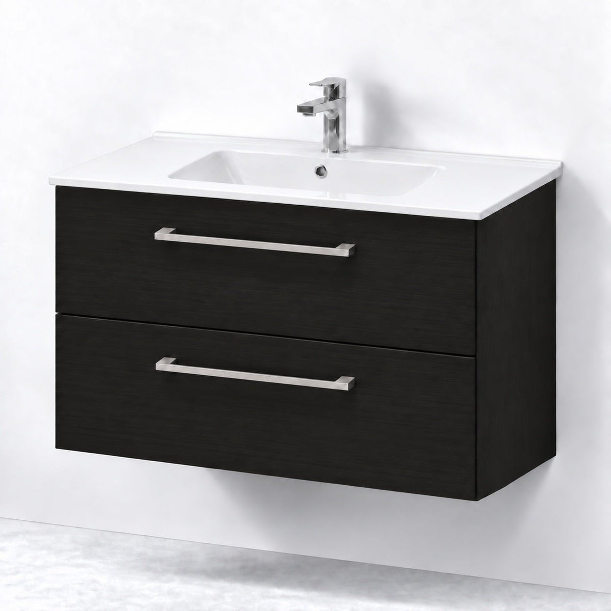 Badmøbel med klassisk front - 90x46x57 cm - Sort trælook - Hvid keramisk Adam-håndvask - Adam
