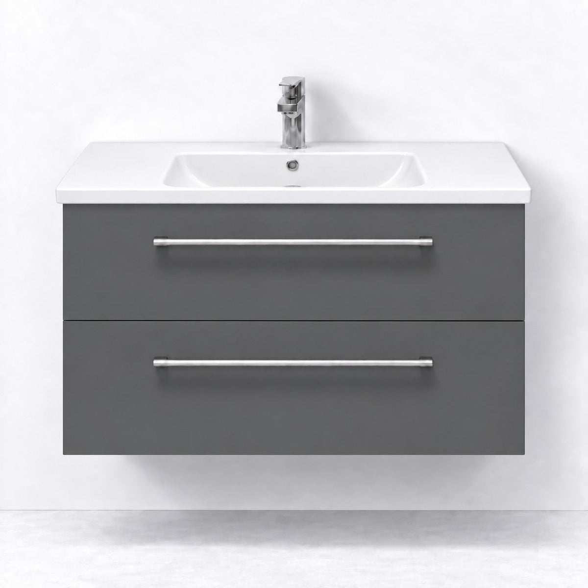 Badmøbel med klassisk front - 100x46x58 cm - Antracitgrå - Hvid keramisk håndvask - Melhus