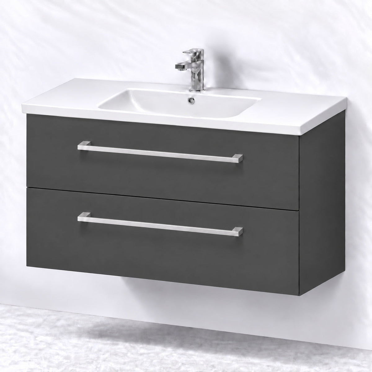 Badmøbel med klassisk front - 100x46x58 cm - Antracitgrå - Hvid keramisk håndvask - Viggo
