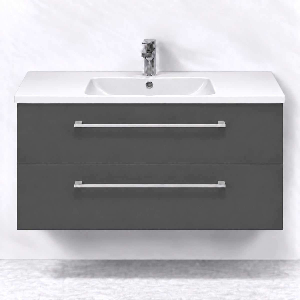 Badmøbel med klassisk front - 100x46x58 cm - Antracitgrå - Hvid keramisk håndvask - Viggo