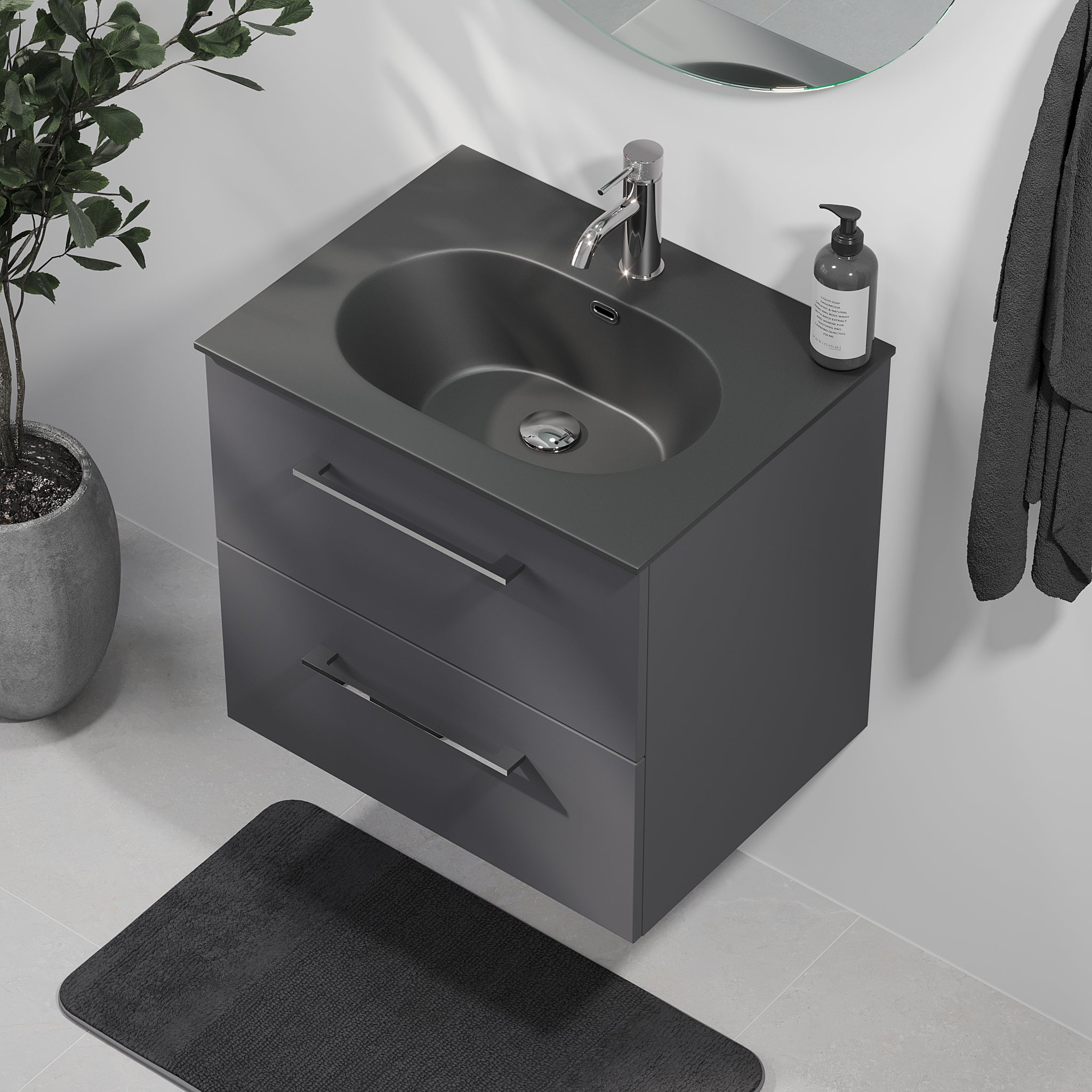 Horten, Furniture Set - Basin & Cabinet, Grey Anthracite - 60 cm - MASTERSTORE - 8595677190885 - Furniture Set - Code - 75-060-60-43-41 - 8595677190885
