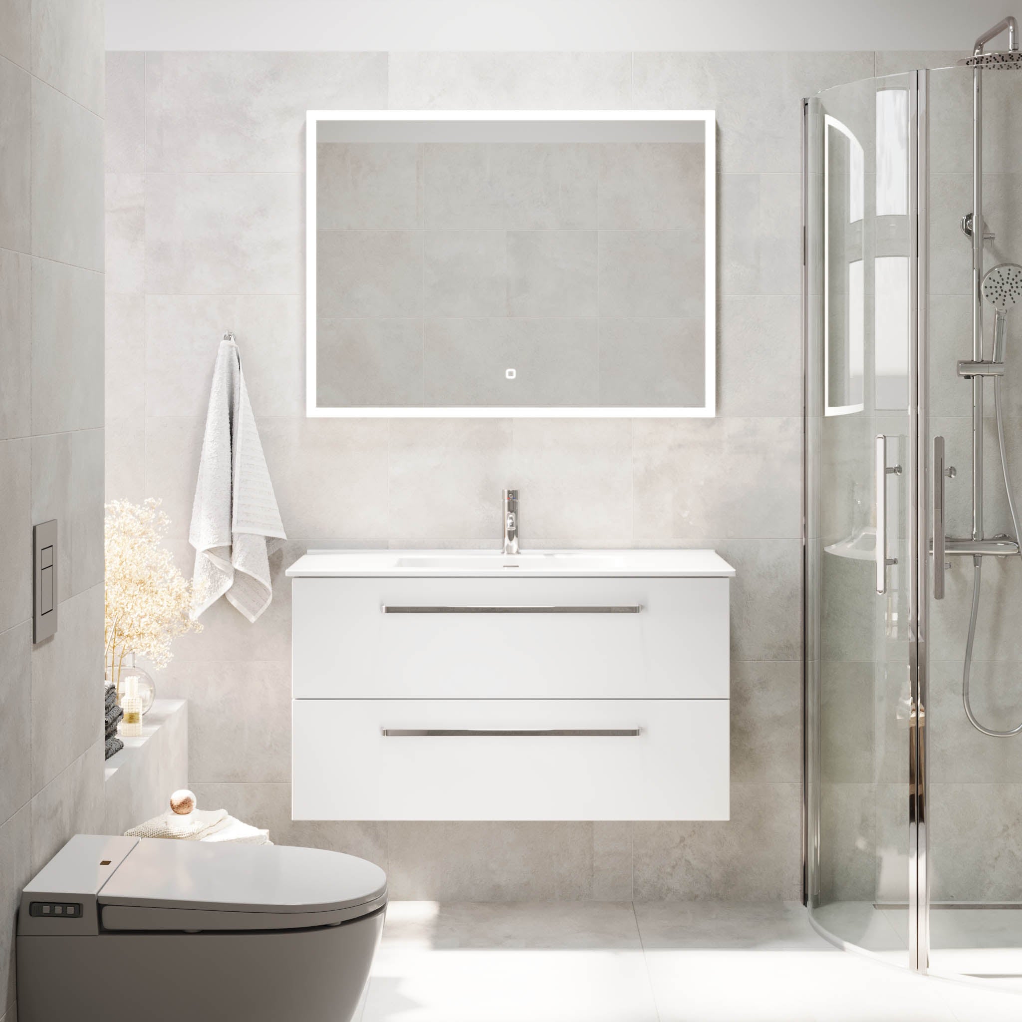 Voss, Furniture Set - Basin & Cabinet, White Mat - 100 cm - MASTERSTORE - 8595677194319 - Furniture Set - Basin & Cabinet - 70-100-54-01-60 - 8595677194319