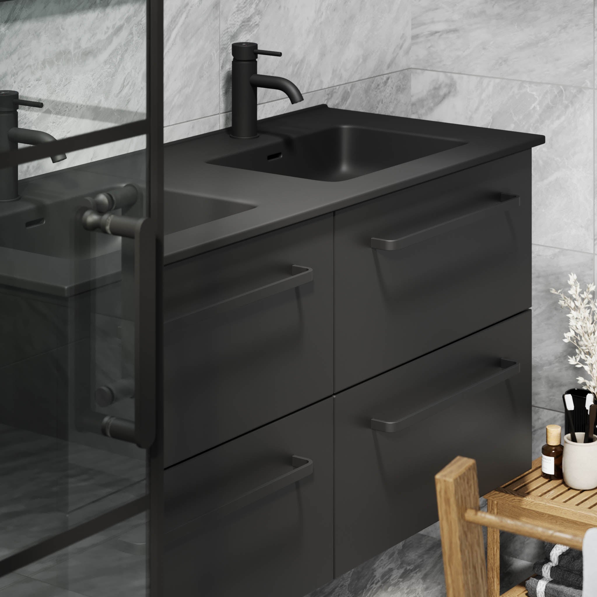 Vegsund, Furniture Set - Basin & Cabinet, Black Mat - 100 cm - MASTERSTORE - 8595677194456 - Furniture Set - Basin & Cabinet - 70-100-56-02-60 - 8595677194456