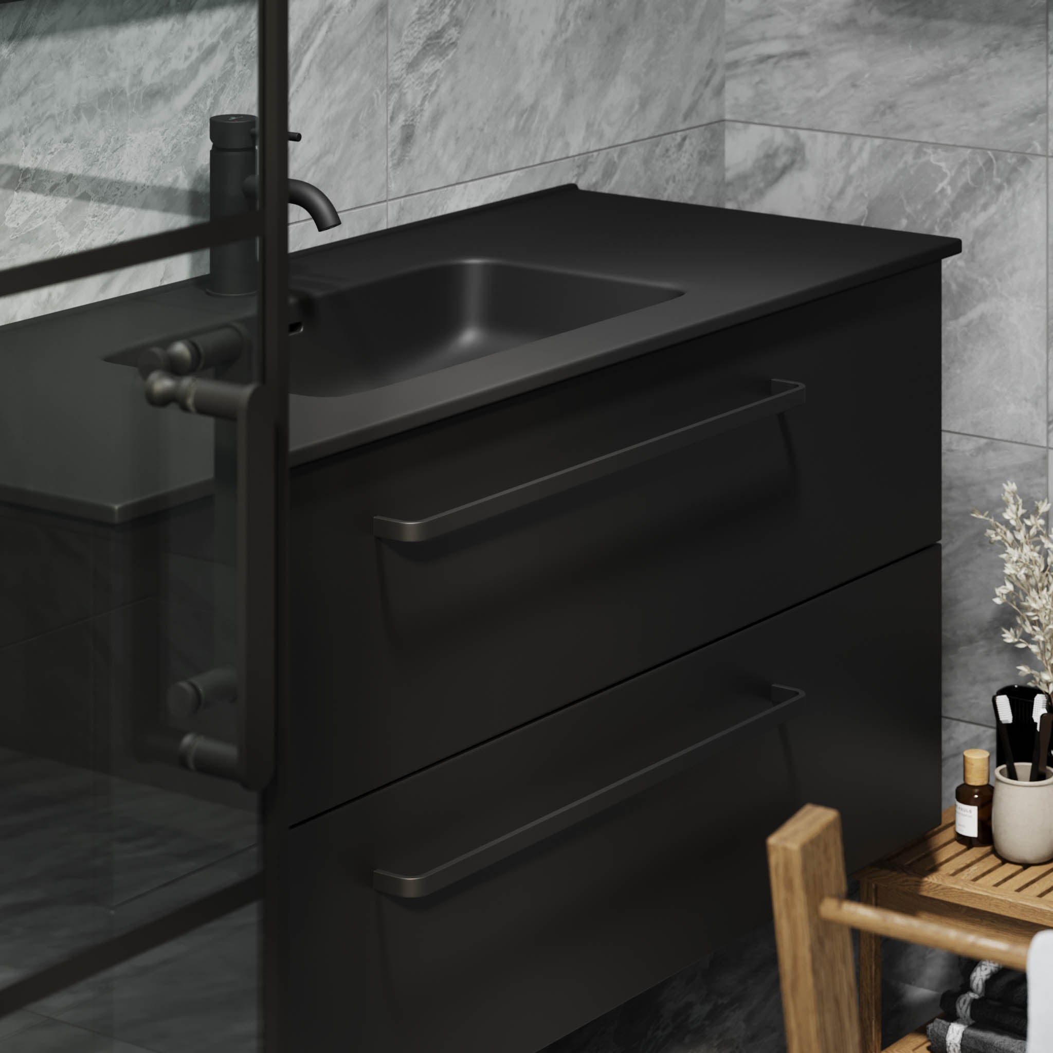 Vegsund, Furniture Set - Basin & Cabinet, Black Mat - 100 cm - MASTERSTORE - 8595677194456 - Furniture Set - Basin & Cabinet - 70-100-56-02-60 - 8595677194456