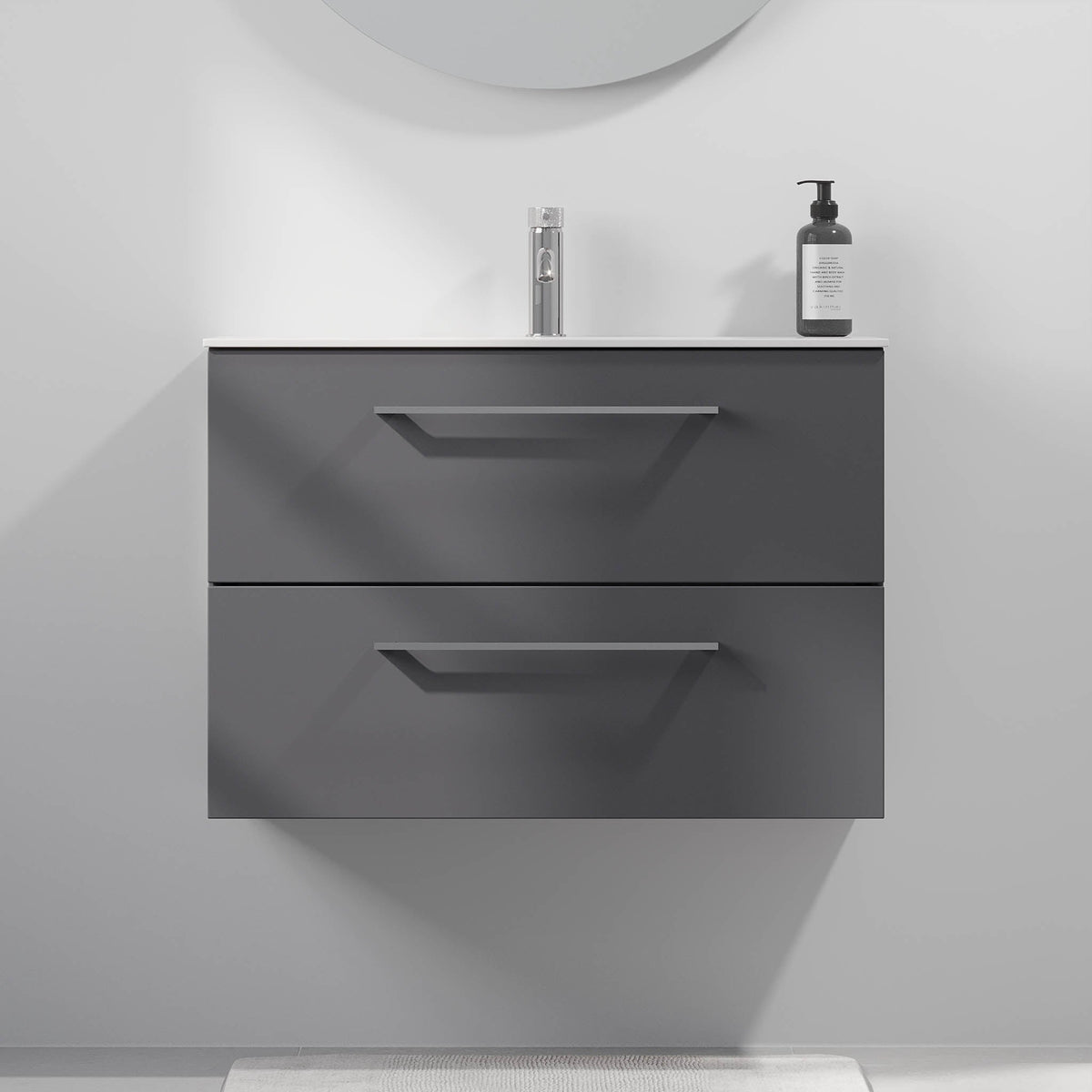 Badmøbel med klassisk front - 80x36x57 cm - SLIM - Antracitgrå - Håndvask i mat hvid solid surface - Harstad
